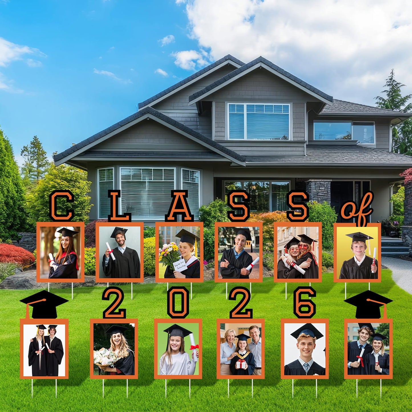 12 Pcs Graduation Photo Yard Sign Decorations 2026, K-12 Grade Graduation School Picture Frame Lawn Sign with Stakes for Kindergarten Middle High School Class of 2026 Grad Party Decorations, Red WN420