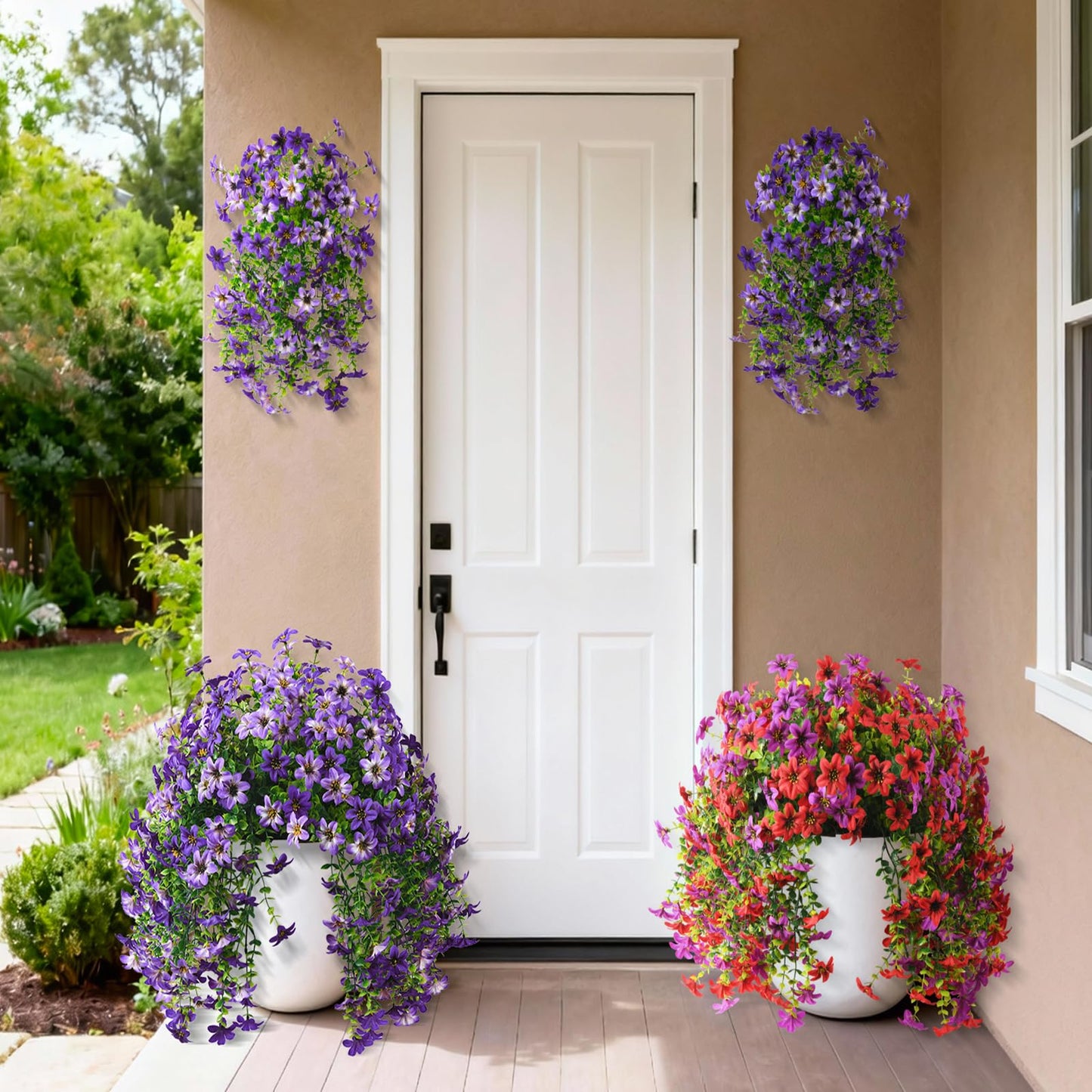Artificial Flowers for Outdoor Faux Flowers for Plant Pot Spring Decoration | 2 Pcs Faux Hanging Plants UV Resistant Look Real Outside Home Garden Porch Patio Entrance Courtyard Decor BST326H