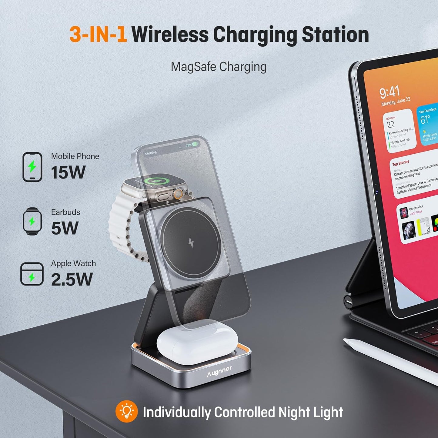 Augnner Foldable Magnetic 3 in 1 Wireless Charge 7071
