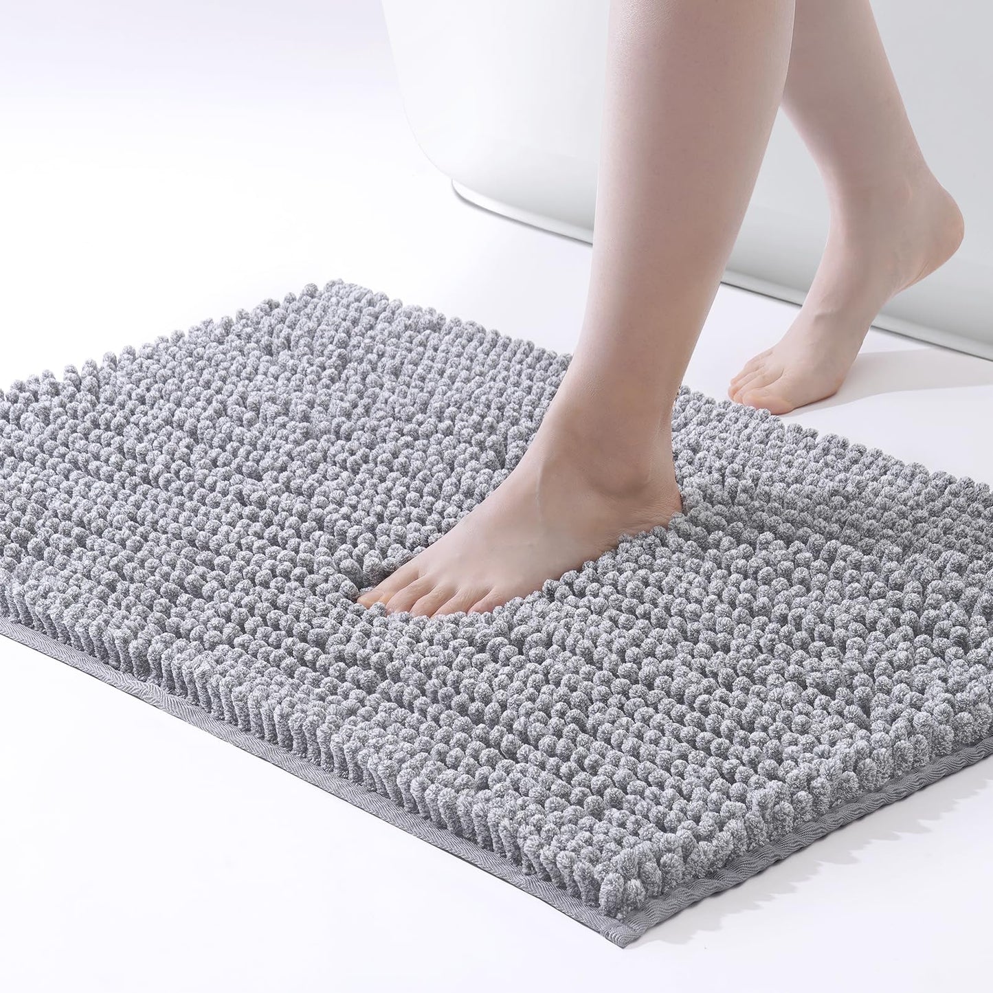 FRESHMINT Chenille Bathroom Rugs Mat 24"x17", Non-Slip Bath Mat for Bathroom Floor & Bathtub, Washable Soft Shower Shag Bath Rugs, Fluffy Thick Water Absorbent Microfiber Shower Mat, Sage Green BST220