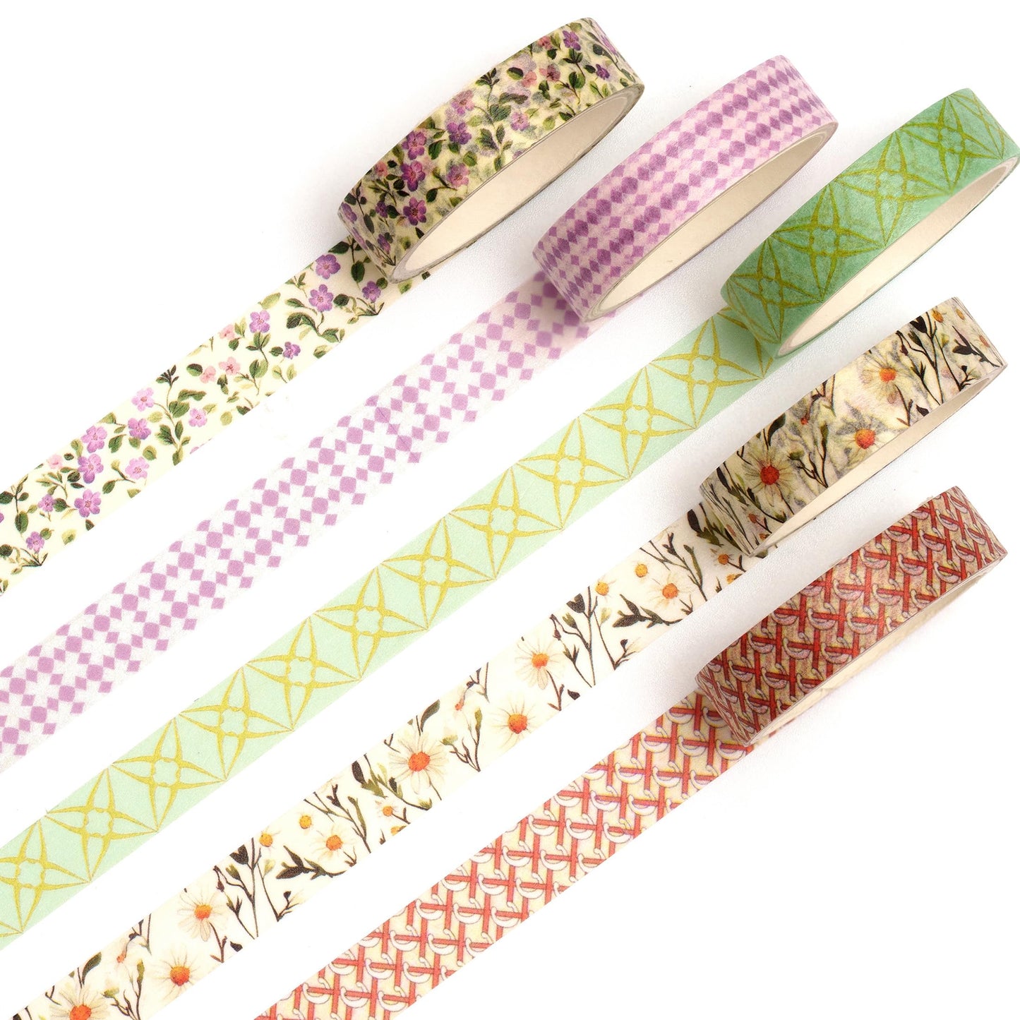Fantasy Washi Tape Set - 5 Rolls Texture Arts Adhesive Tapes Basic Patterns Decorative Masking Tape Sets for Craft, Kids, Scrapbook, DIY, Gift Wrapping (10-Modern Mosaic) BST220