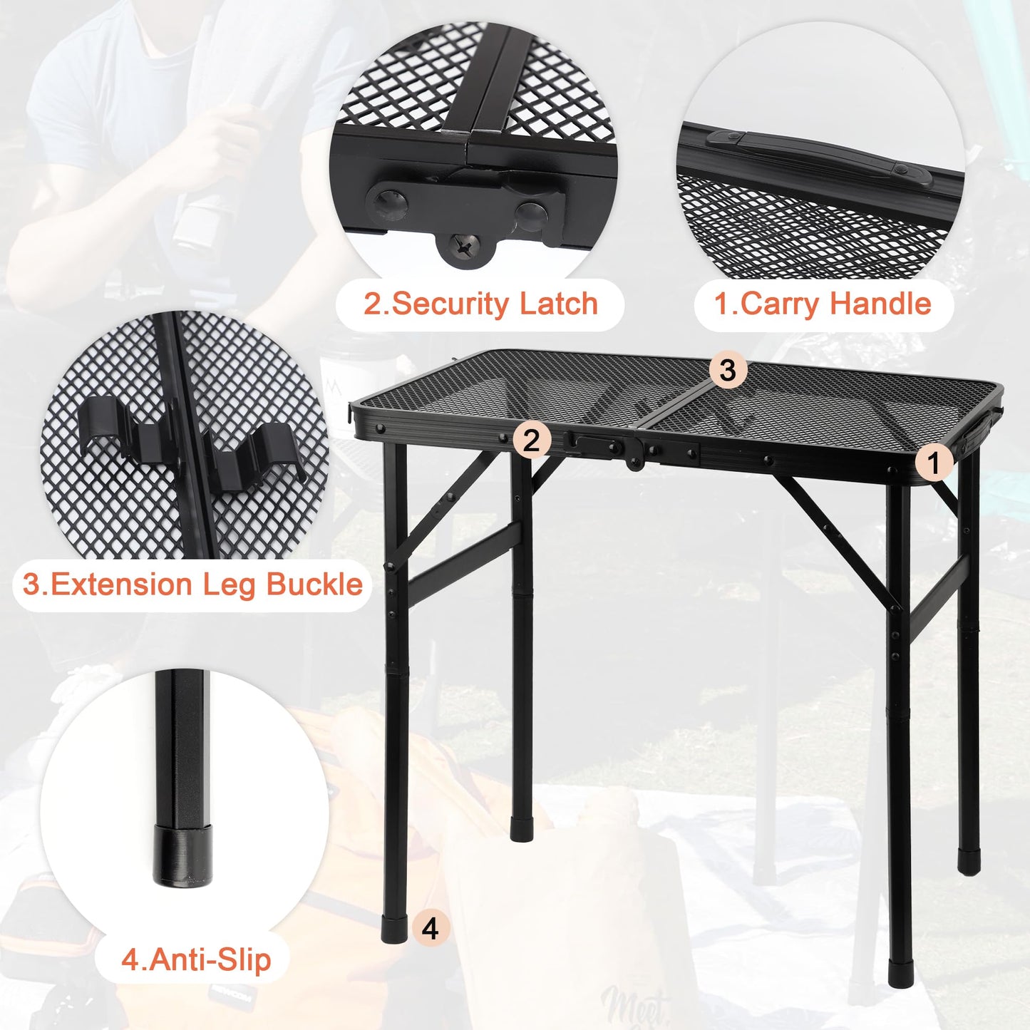 GREGIN Camping Table with Mesh Desktop, Lightweight & Portable Folding Grill Table N27