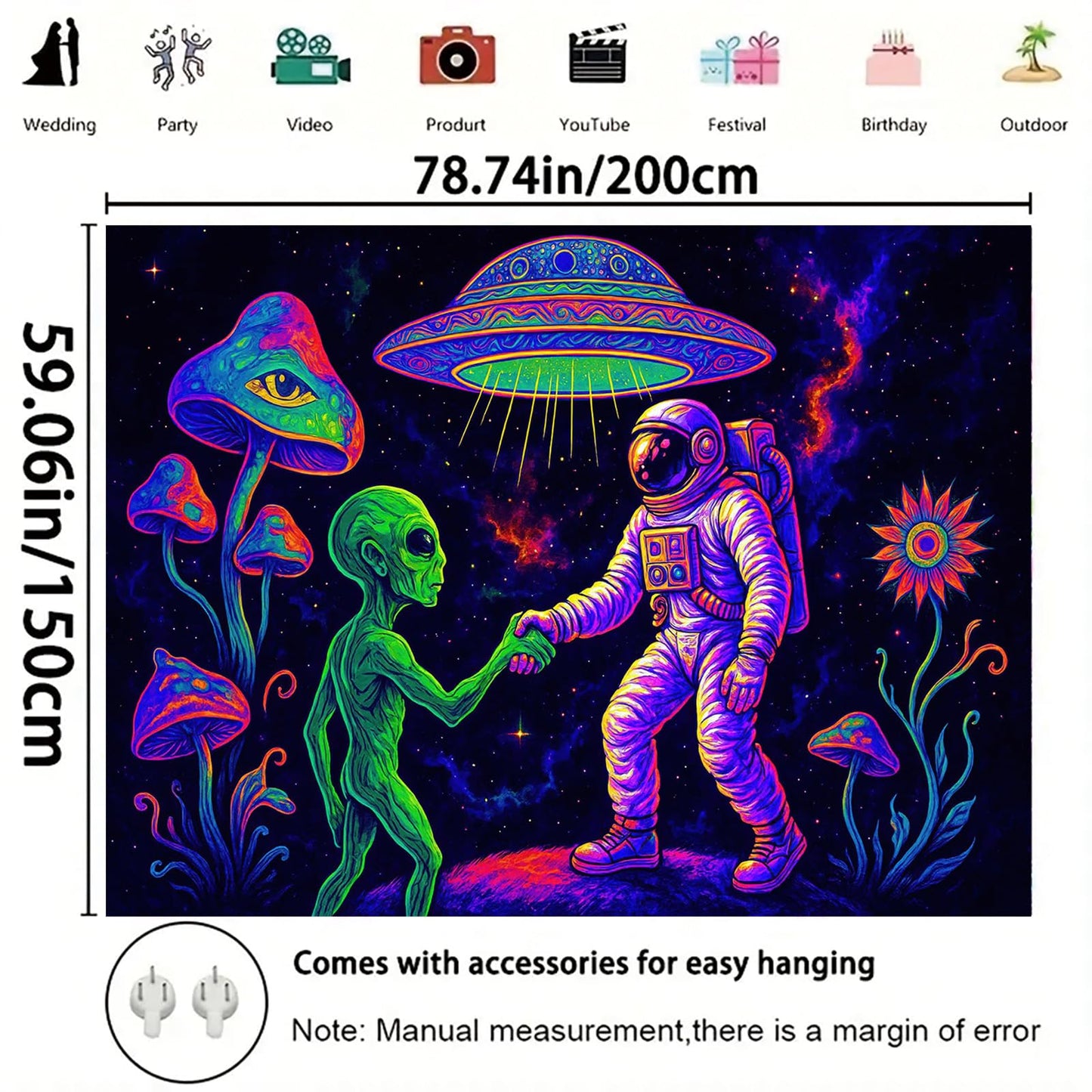 Starlit Patio Astronaut Blacklight Tapestry Trippy Forest Moon Vortex UV Reactive Galaxy Wall Hanging Psychedelic Space Poster Fluorescent Sci Fi Room Decor for Bedroom Dorm Gaming Lounge 78 x 59 Inch BST220