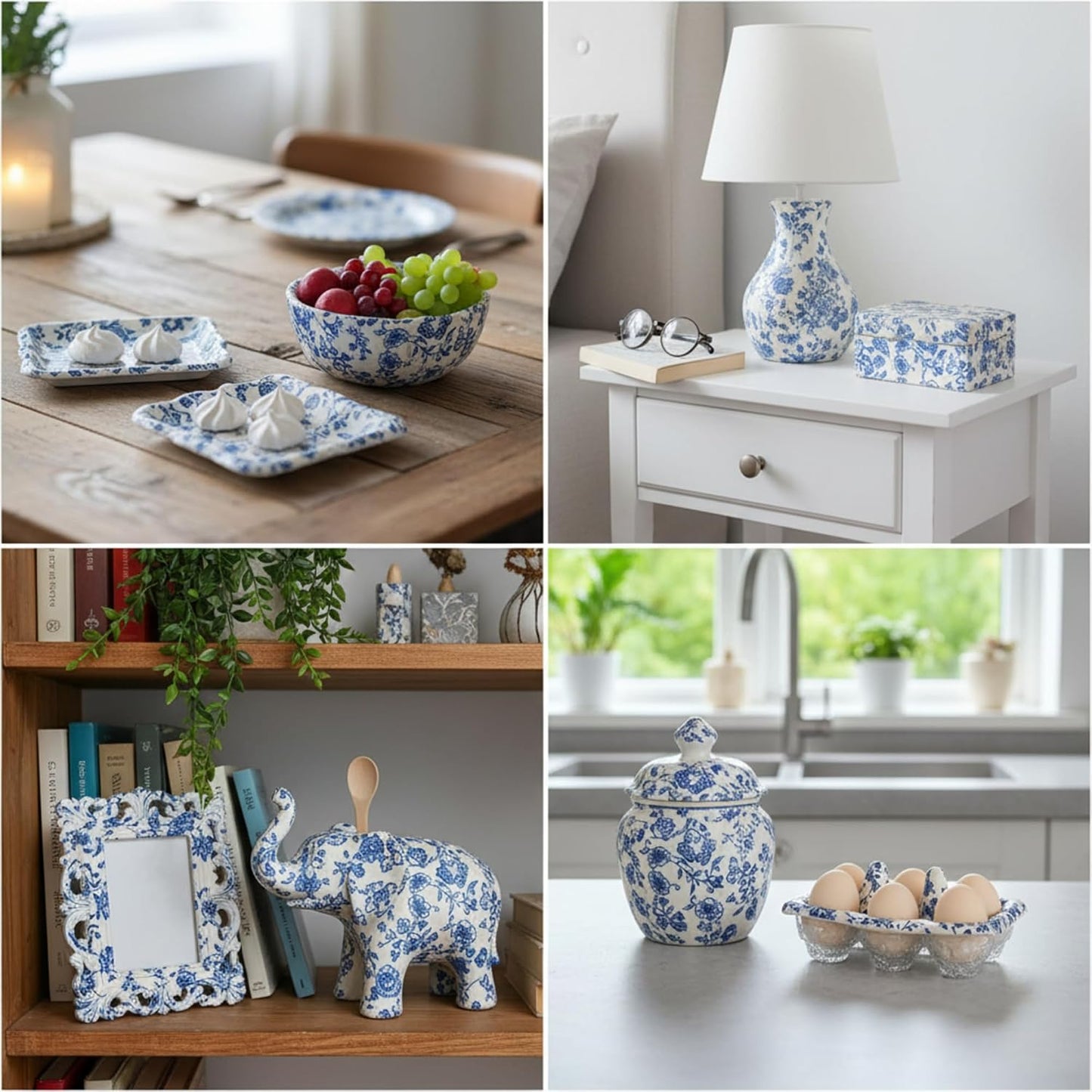 Jenaai 48 Pcs Chinoiserie Blue White Floral Clay DIY Kit, Clear Plastic Tray Craft Set Storage for Jewelry, Keys, Family Home Decor Gifts Include 40 Decoupage Napkins 2 Clear Tray 2 Clay BST220