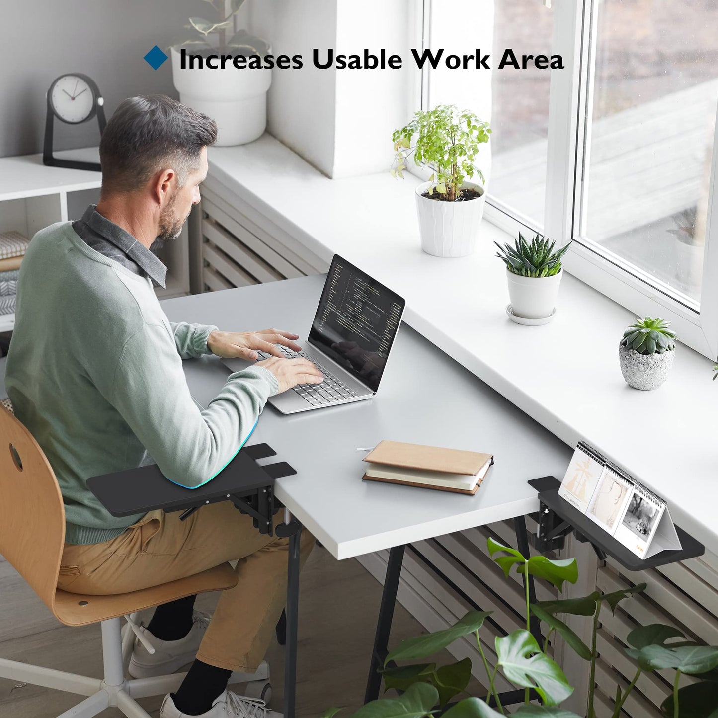 BONTEC Ergonomic Desk Extender Tray, 9.5"x9.1" Wrist Rest Shelf | 90°Foldable Elbow Support, Table Mount Arm, Clamp on Computer Arm Rest for Desk, Office & Home Use,Durable Easy to Install BST202
