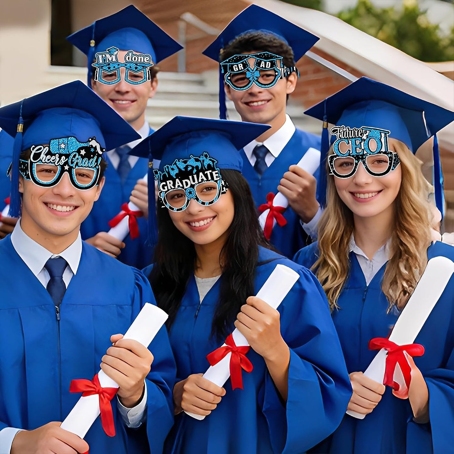 2026 Graduation Party Decorations Glasses, 12 Pcs Class of 2026 Grad Party Eyeglasses Photo Props, Graduation Photo Booth Props for Women Men College Graduation Favors Supplies (Blue) BST326L