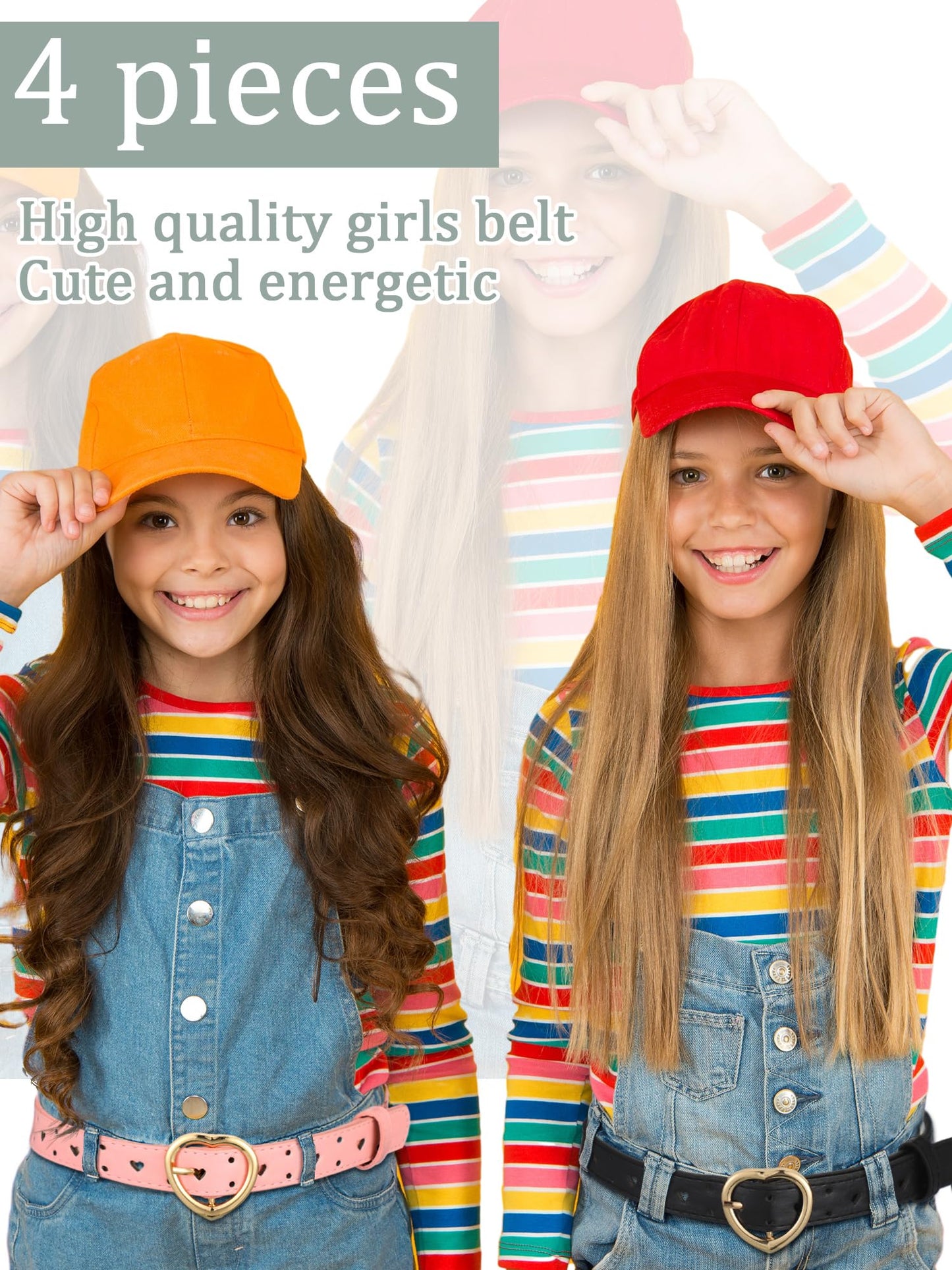 Newcotte 4 Pcs Girls Belt Size Aged 3-12 Kids PU Leather Waist Hollow Heart Design Kids Belts N31