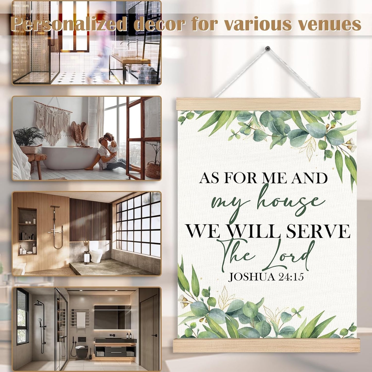 As For Me and My House Wall Decor, Eucalyptus Christian Canvas Poster Hanger Frames, Christian Joshua 24:15 Bible Verses Scripture Wall Decor Prints for Home Bedroom Living Room,12x16 Inch BST202