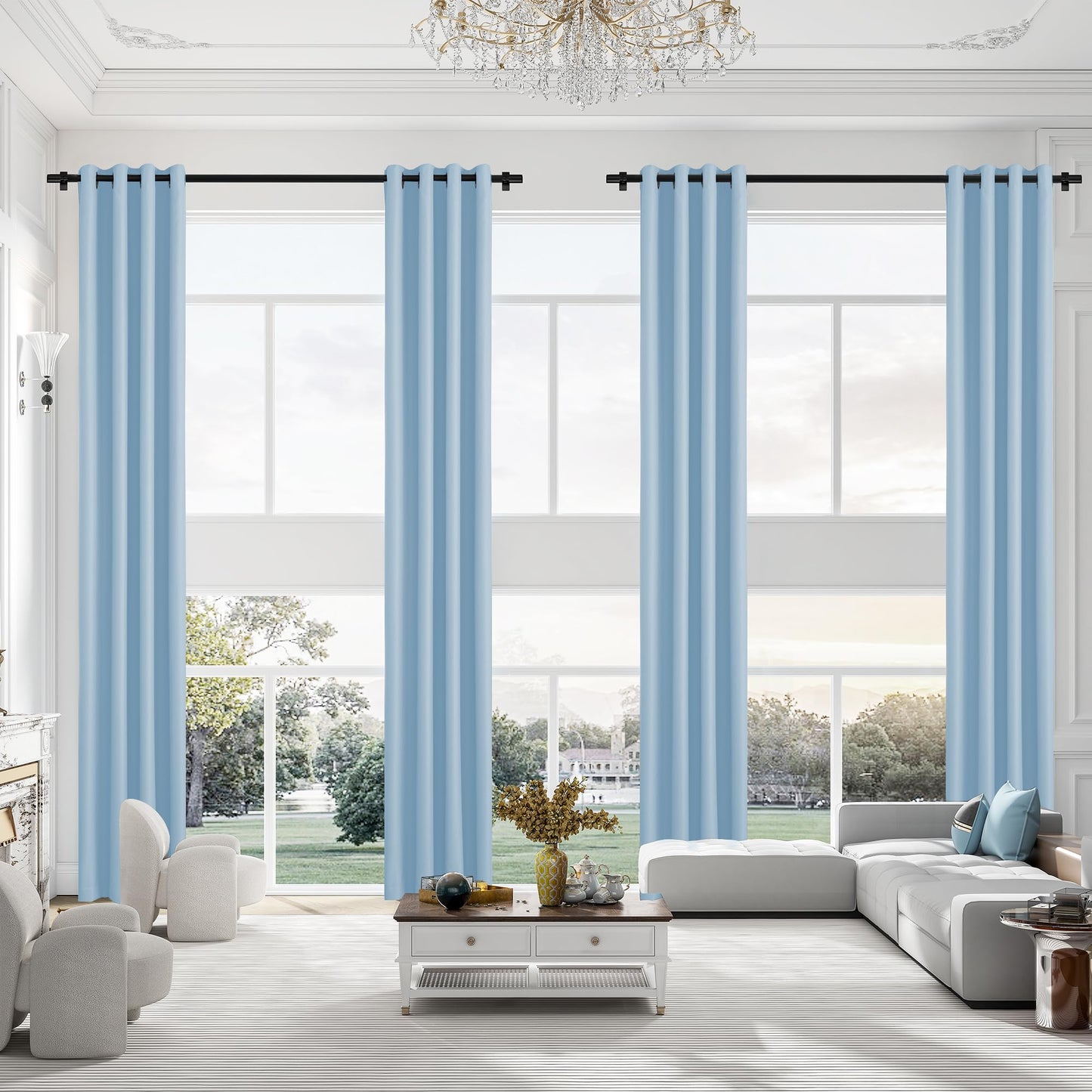 Extra Long Blackout Curtains, 12ft Room Darkening Grommet High Ceiling Drapes, 2 Story Curtains for Living Room(1 Panel, Navy, 52"x144") BST220