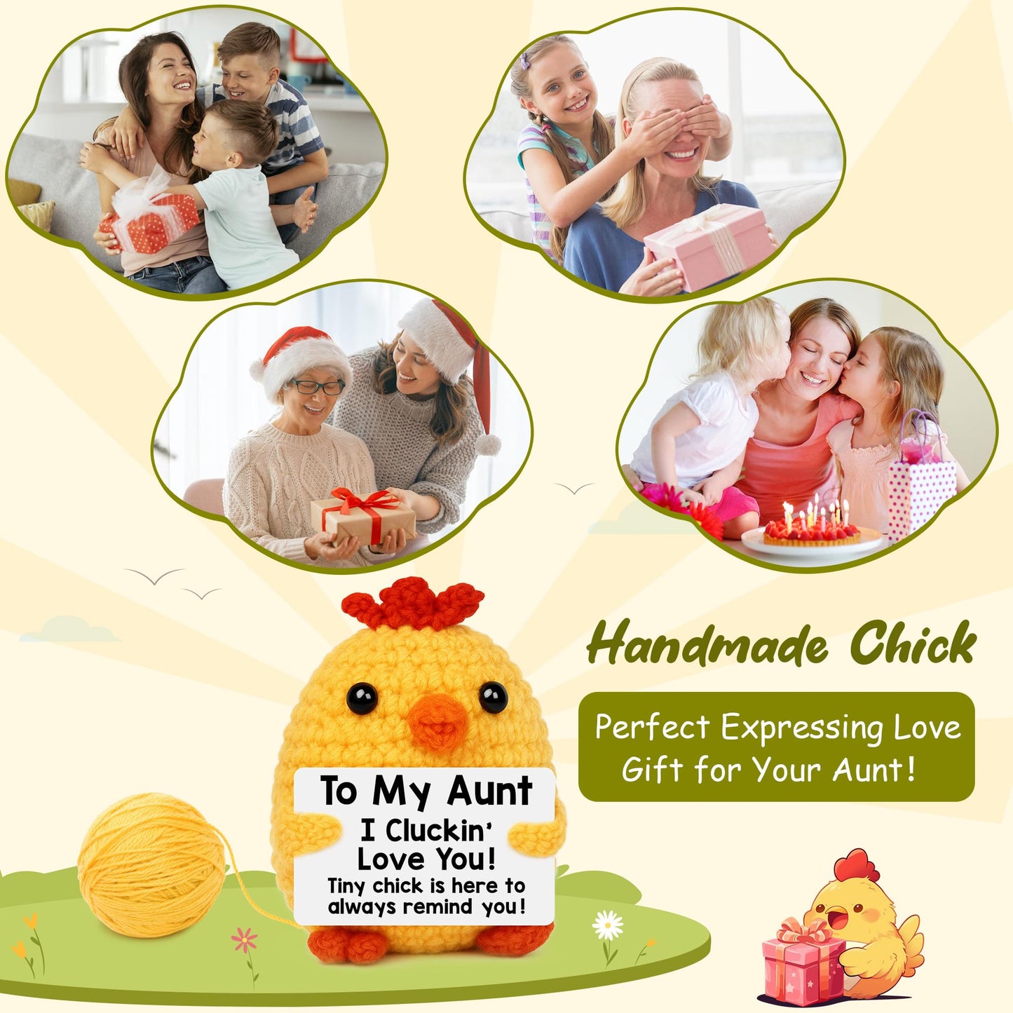 Grandma Birthday Gifts from Grandkids, New Grandma Grandmother I Love You Gift, Grandparents Day Gifts for Grandmas Grandmother Nana Gigi, Christmas Stocking Stuffers Funny Handmade Crochet Chicken BST220