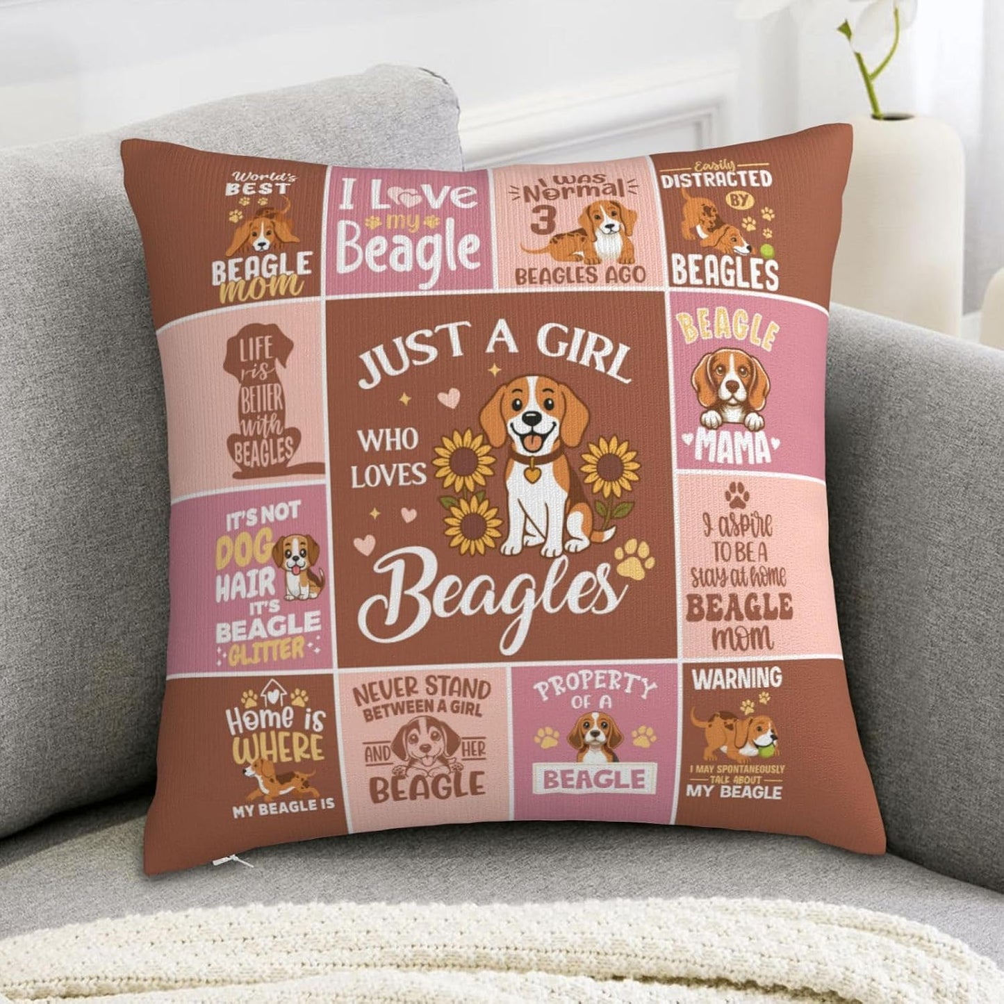 Beagle Dog Mom Gifts for Women, Mothers Day Beagle Mom Gifts for Beagle Lovers, Beagle Dog Themed Gifts Throw Pillow Cover 18×18 Inches BST326L