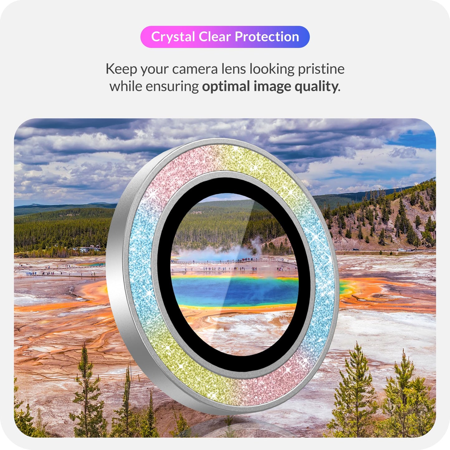 LONLI - for iPhone 16 Pro | 16 Pro Max - Triple Individual Camera Lens Protector - Rainbow Holographic Glitter WN420