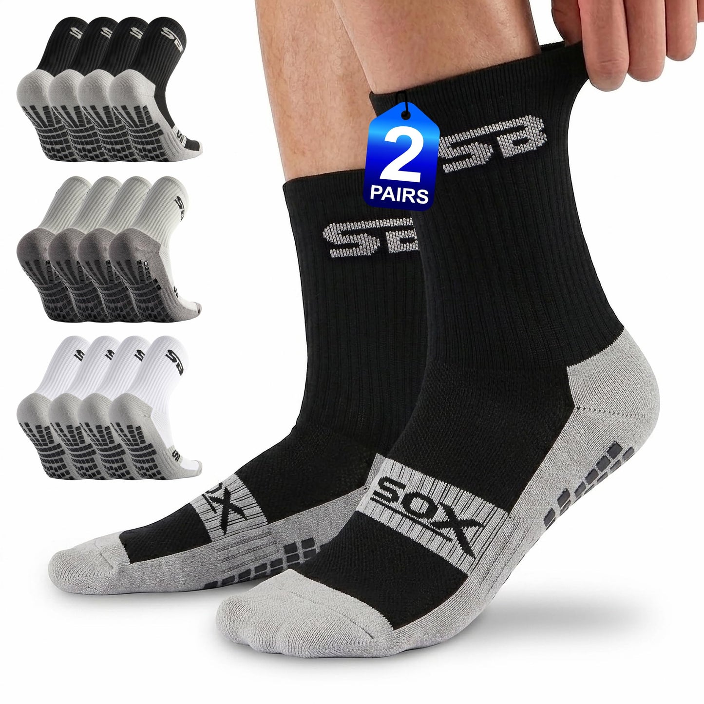 SB SOX 2-Pair Grip Socks for Men – Non Slip Athletic Traction Socks for Soccer, Gym, Pilates, Training & Everyday Wear WN420