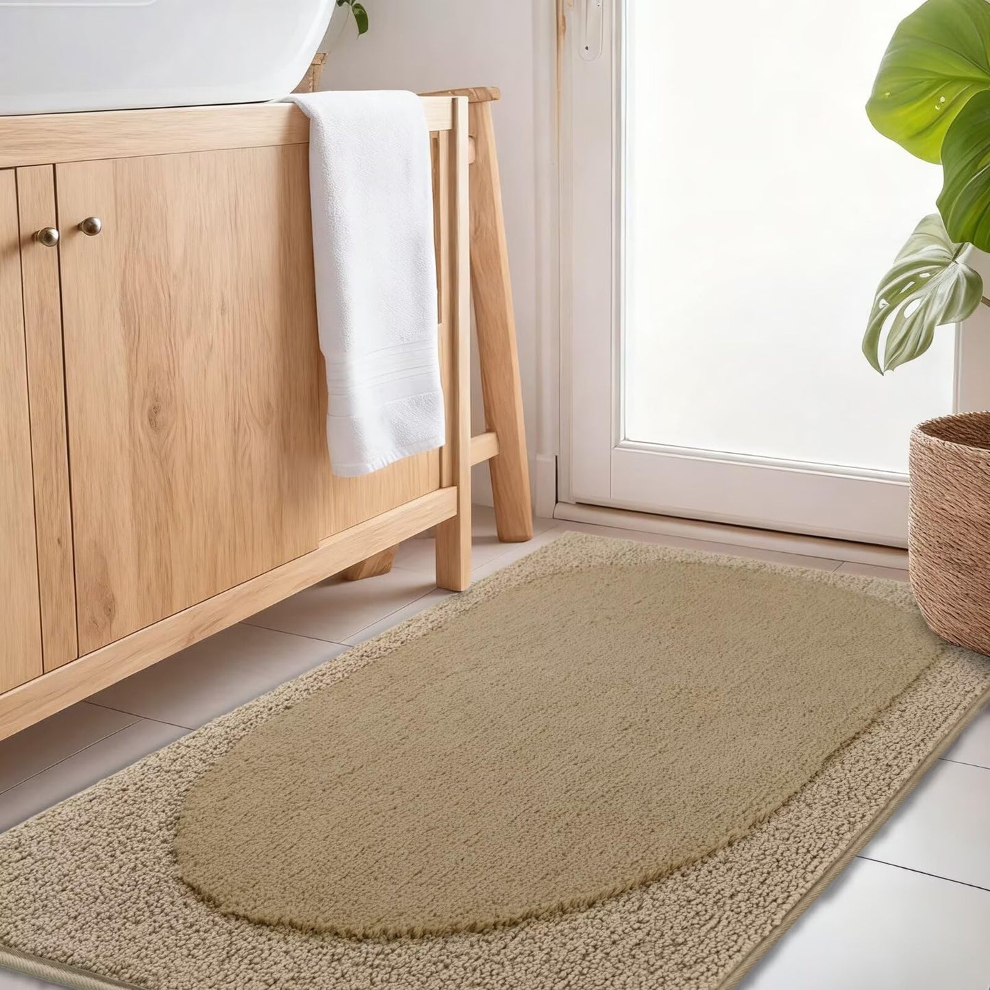 DEXDE Bathroom Rugs Non-Slip Mat for Bathroom Floor Shower,24x16 Beige | Thick Soft Absorbent Bath Mat, Quick Dry Microfiber Rug, Machine Washable Shower Floor Bathroom Mat Home Decor Accessories BST220