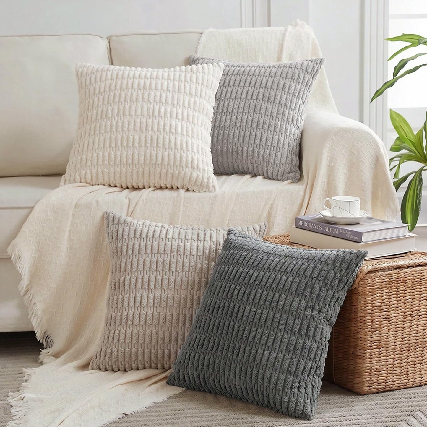 Fancy Homi 4 Packs Decorative Throw Pillow Covers for Living Room Couch Bed, Modern Farmhouse Boho Home Décor Accent Cushion Case, 26" x 26", Peach BST220