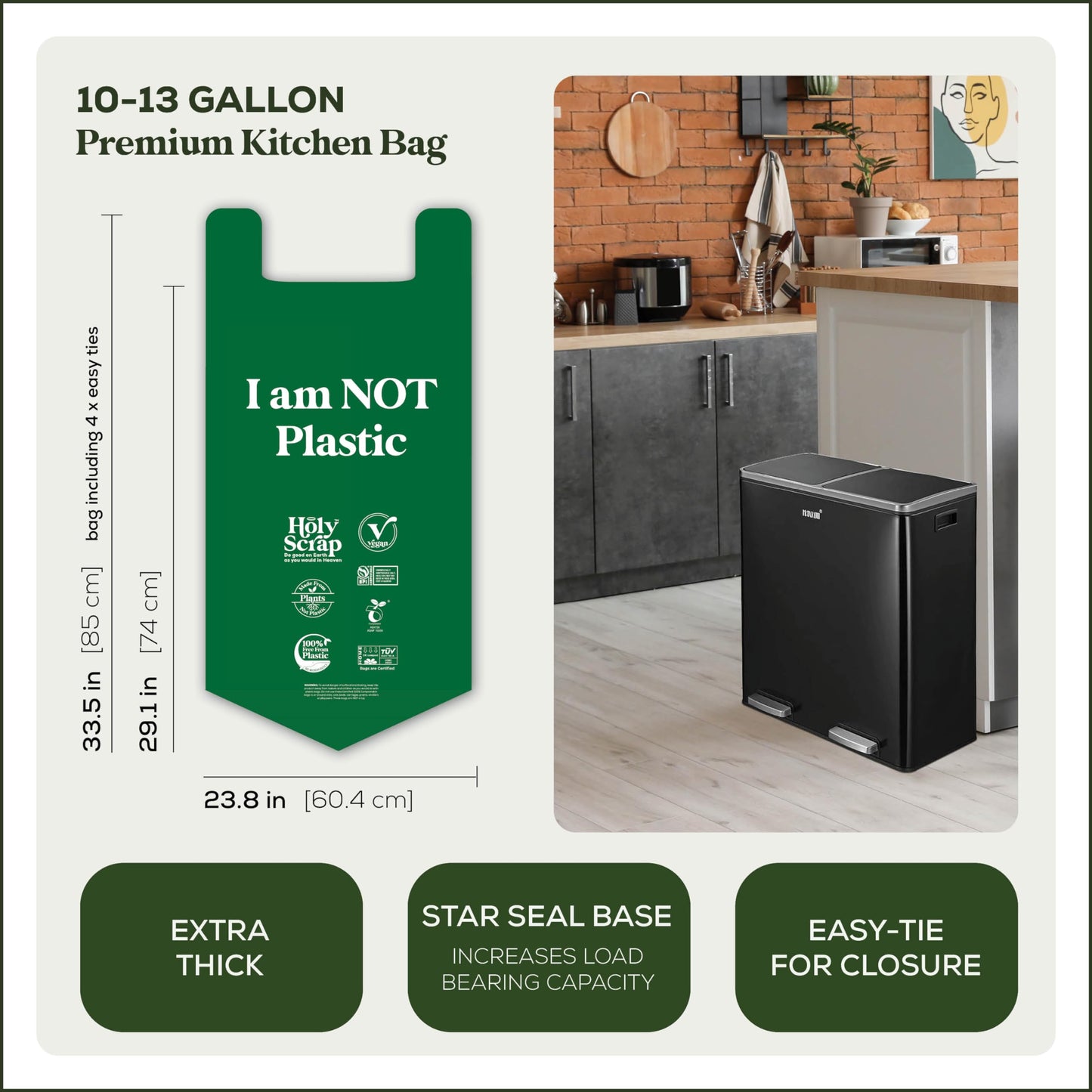 Small Compostable Trash Bags - 2.6 Gallon, 100 Pack, 100% Plastic-Free Decomposing Kitchen Food Waste Trash Can Bags & Liners, Thick Countertop Garbage, Bathroom & Bio Bin Bags