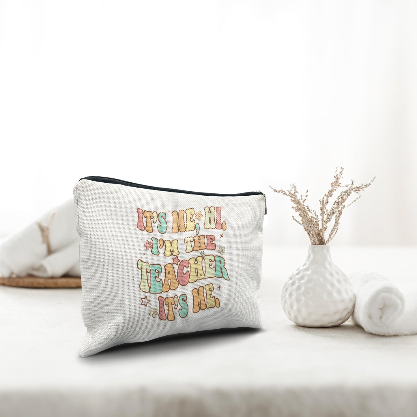 Nogrit Teacher Accessories Survival Kit Makeup Cosmetic Bag,Groovy It's Me Hi I'm the Teacher Makeup Travel Toiletry Bag,Back to School Thank You Gifts for Best Teachers Gifts BST220
