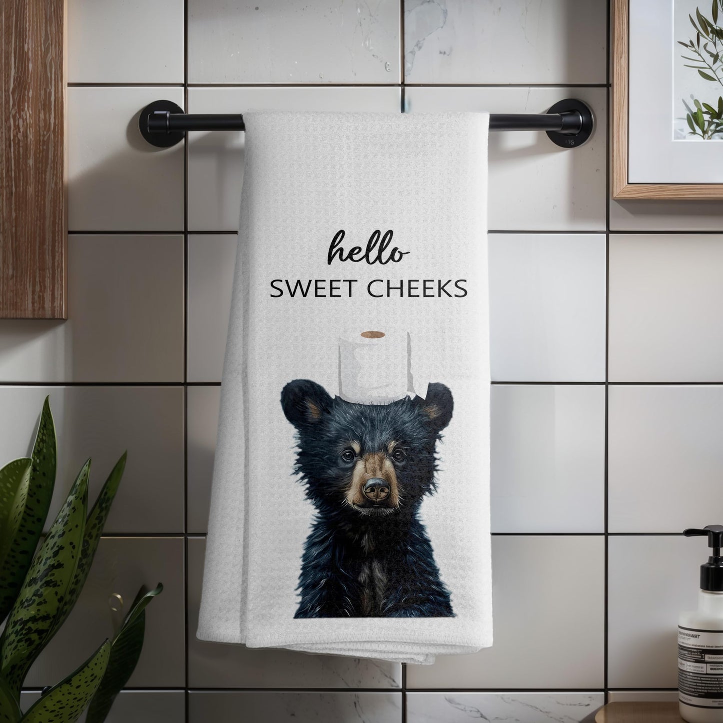 Funny Bear Bathroom Hand Towels Set of 2, Hello Sweet Bear Bathroom Decor, Funny Wild Animal Hand Towels for Washroom Restroom Decor, 16x24 Inch BST326L