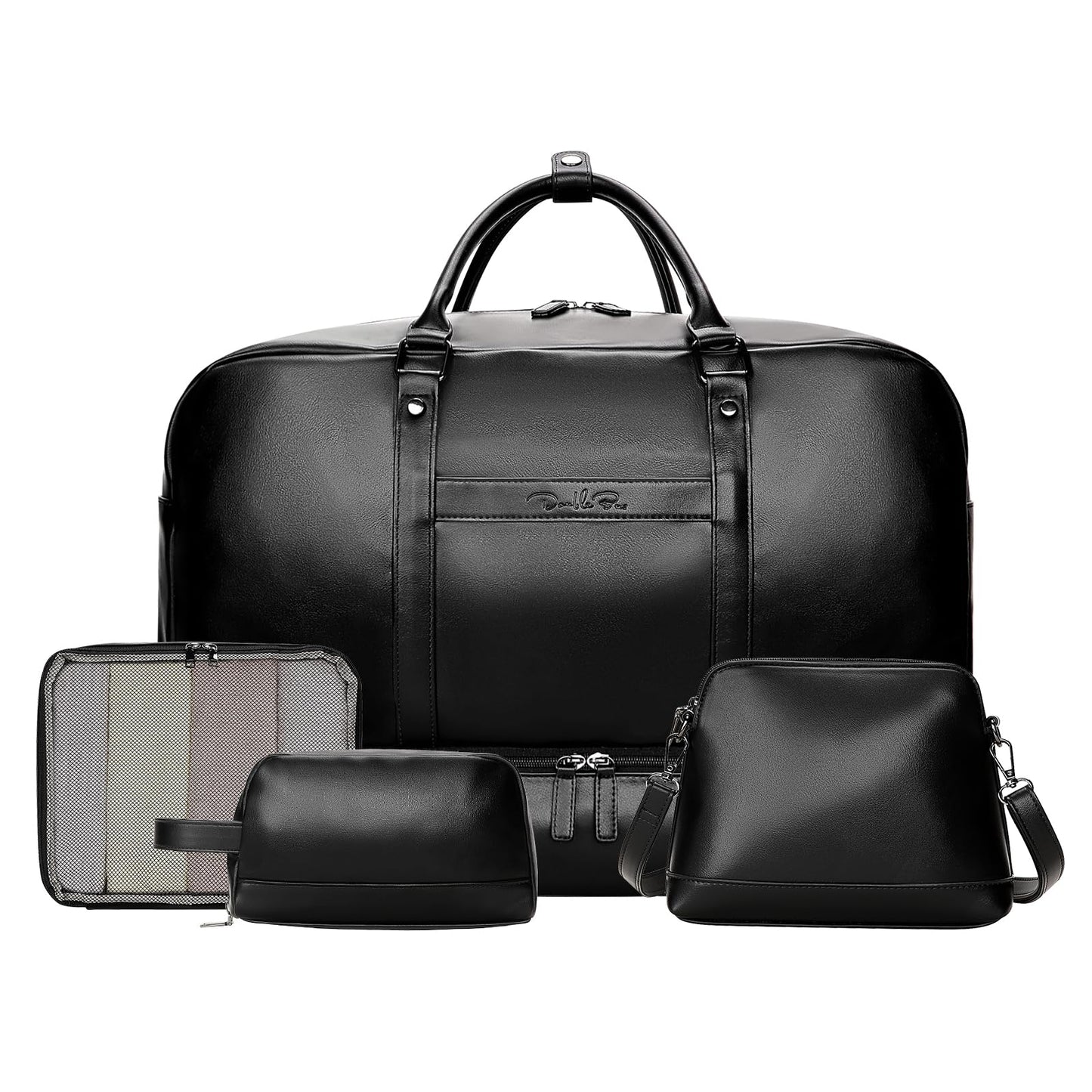 Large 4-in-1 Leather Duffle Bag for Travel Weekender Overnight Hospital Gym Bag for Men & Women, Carry On Airline Approved Personal Item Duffel Garment Bag Luggage with Shoe Compartment & Toiletry Bag BST326H