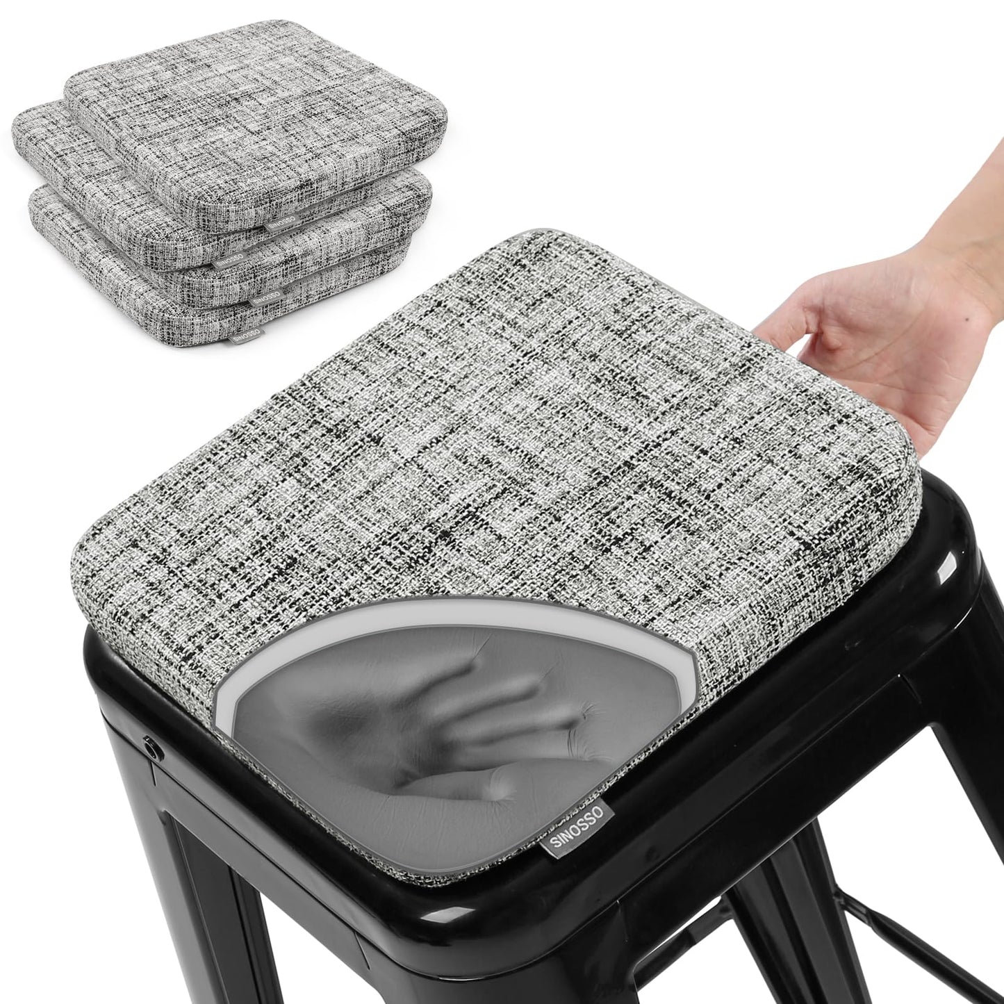 SINOSSO Memory Foam Bar Stool Cushions 4 Pcs, Modern Interwoven Style Magnetic Small Chair Pads Use for Cafe Bistro Stackable Metal Stool (Square, Red, 4) BST220