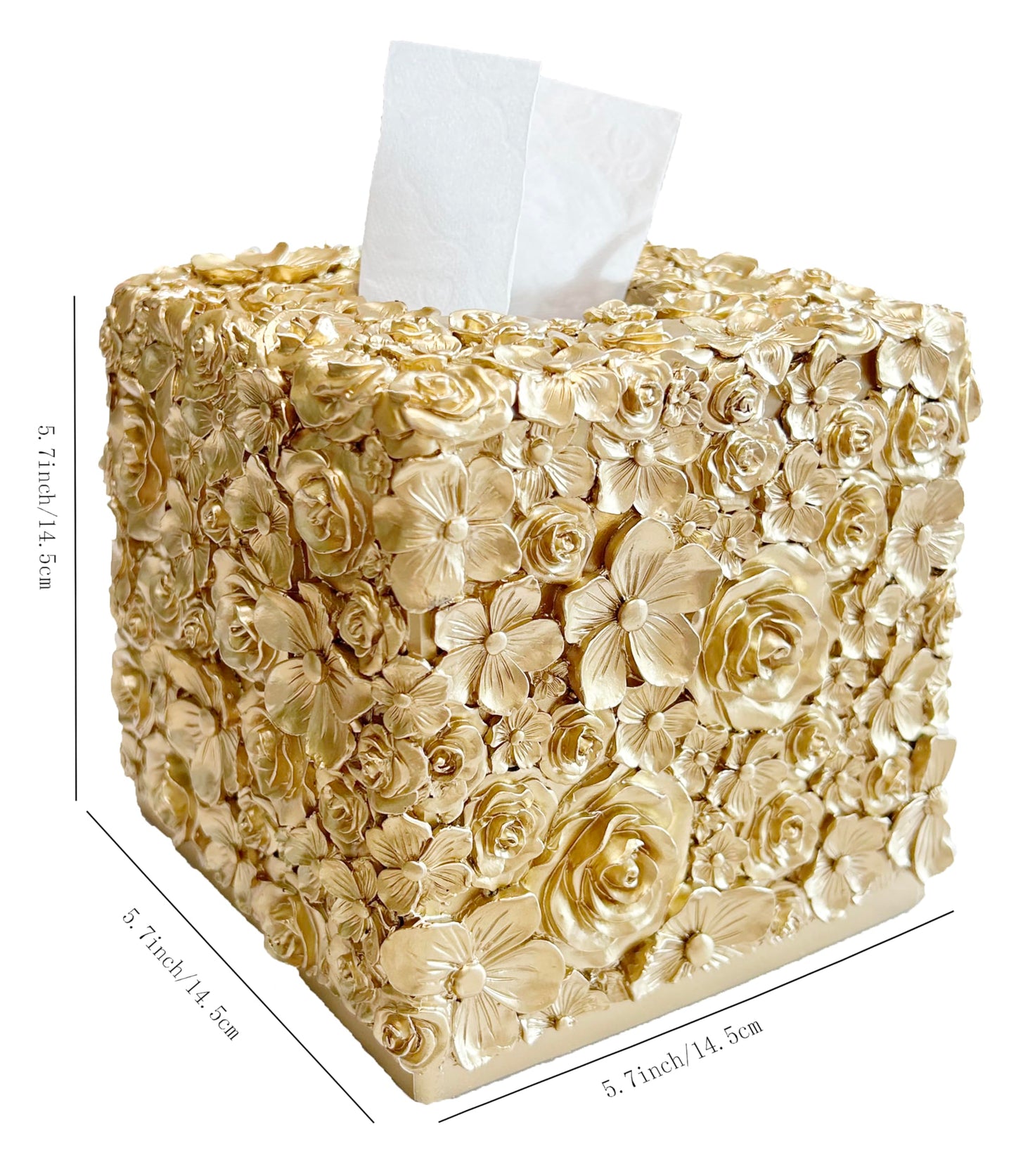 Square Tissue Box Cover Decorative Kleenex Box Holder for Bathroom & Living Room with Handcrafted Texture (colla Gold) BST220
