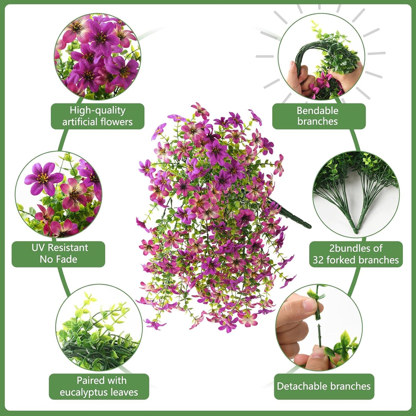 Artificial Flowers for Outdoor Faux Flowers for Plant Pot Spring Decoration | 2 Pcs Faux Hanging Plants UV Resistant Look Real Outside Home Garden Porch Patio Entrance Courtyard Decor BST326H