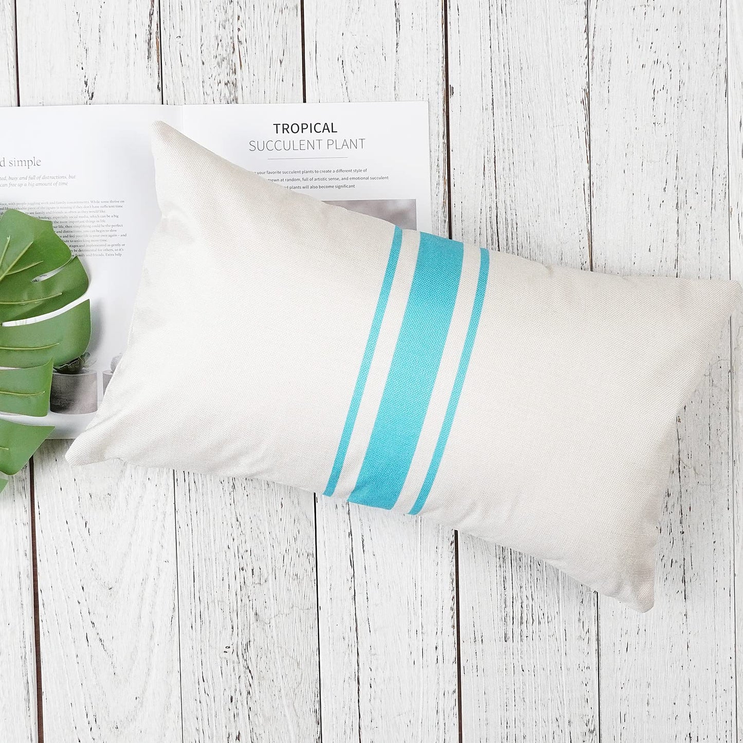 ONWAY Outdoor Pillow Covers Waterproof 18x18 Set of 2 Decorative Linen Throw Pillow Cover Beige and Black Striped Outdoor Pillows for Patio Furniture BST220