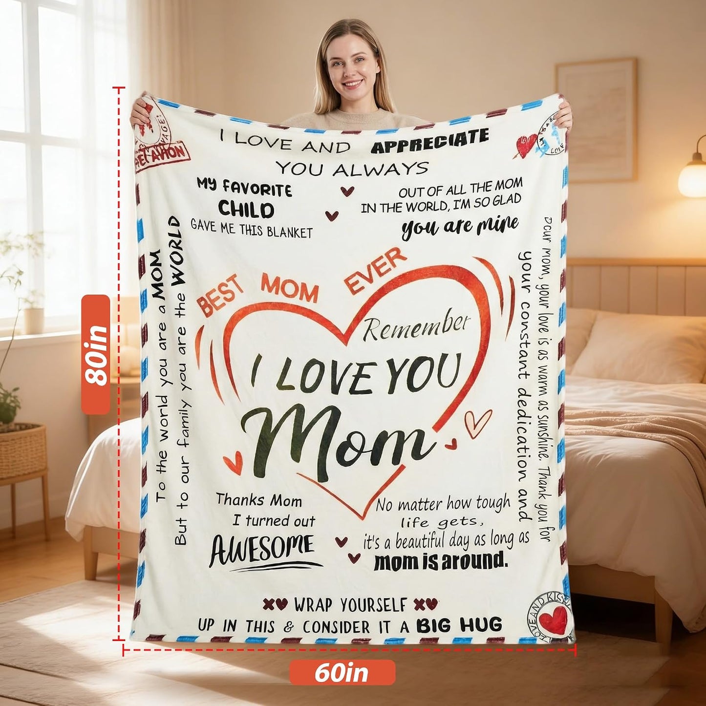 Mothers Day Gifts - Super Soft Warm Personalized Throw Blanket, Mothers Day Blanket, Mother's Day, Anniversary and Birthday Gifts for Mom from Daughter Son (60x80) BST202