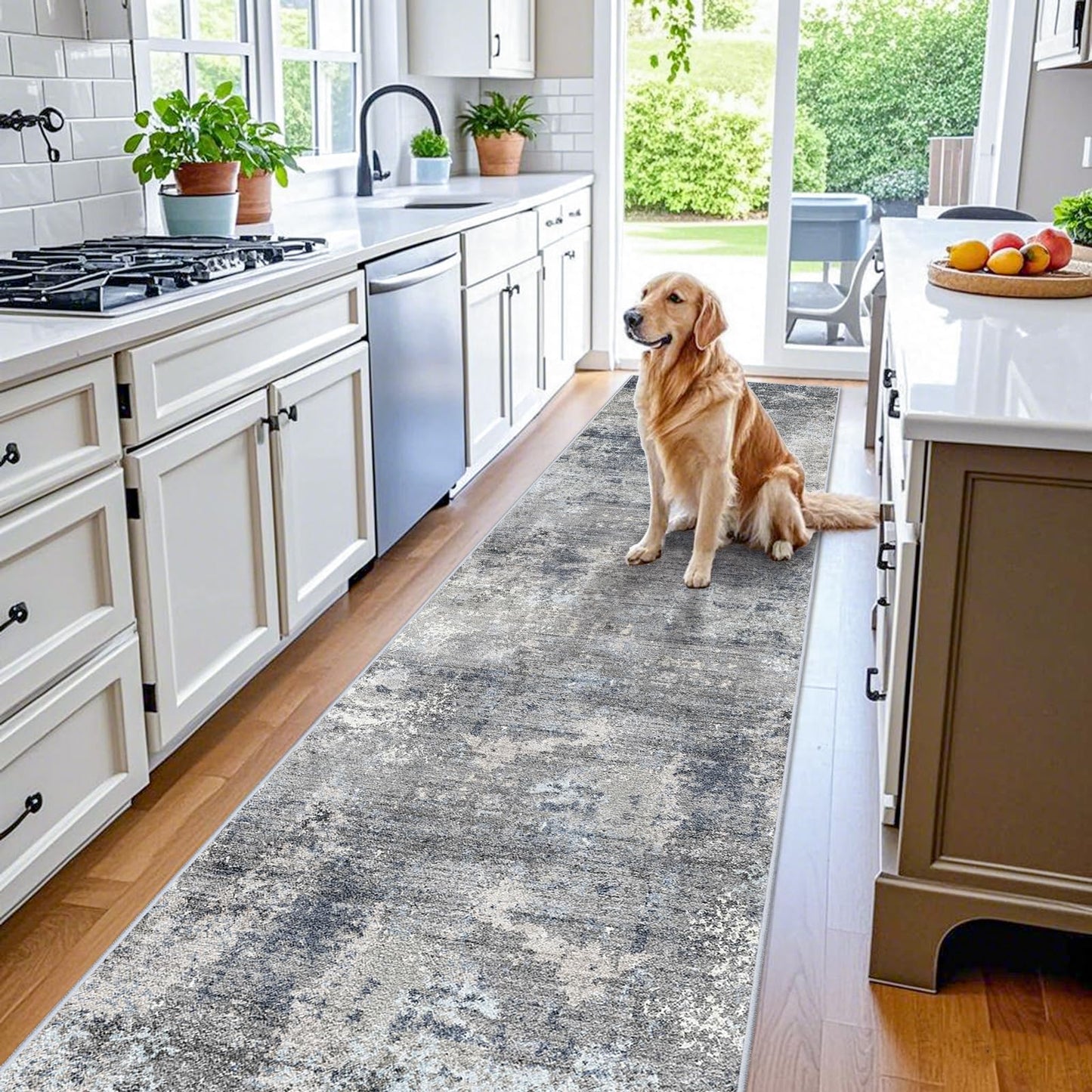 2x3 Washable Entryway Rug – Non-Slip Modern Abstract Neutral Small Throw Area Rug for Kitchen, Bedroom – Soft Low Pile Thin Indoor Door Mat（Black Grey,2x3） BST326H