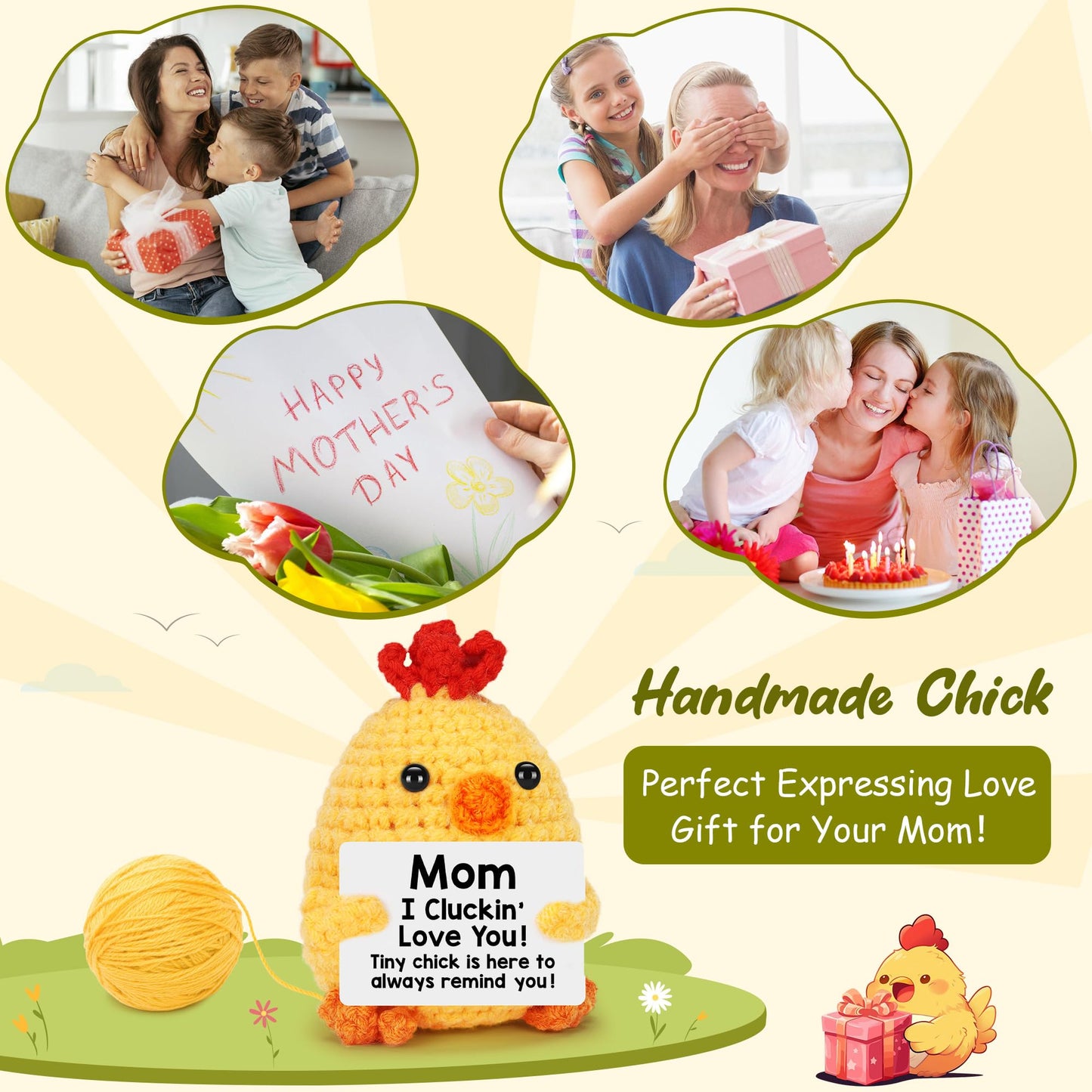 Grandma Birthday Gifts from Grandkids, New Grandma Grandmother I Love You Gift, Grandparents Day Gifts for Grandmas Grandmother Nana Gigi, Christmas Stocking Stuffers Funny Handmade Crochet Chicken BST220