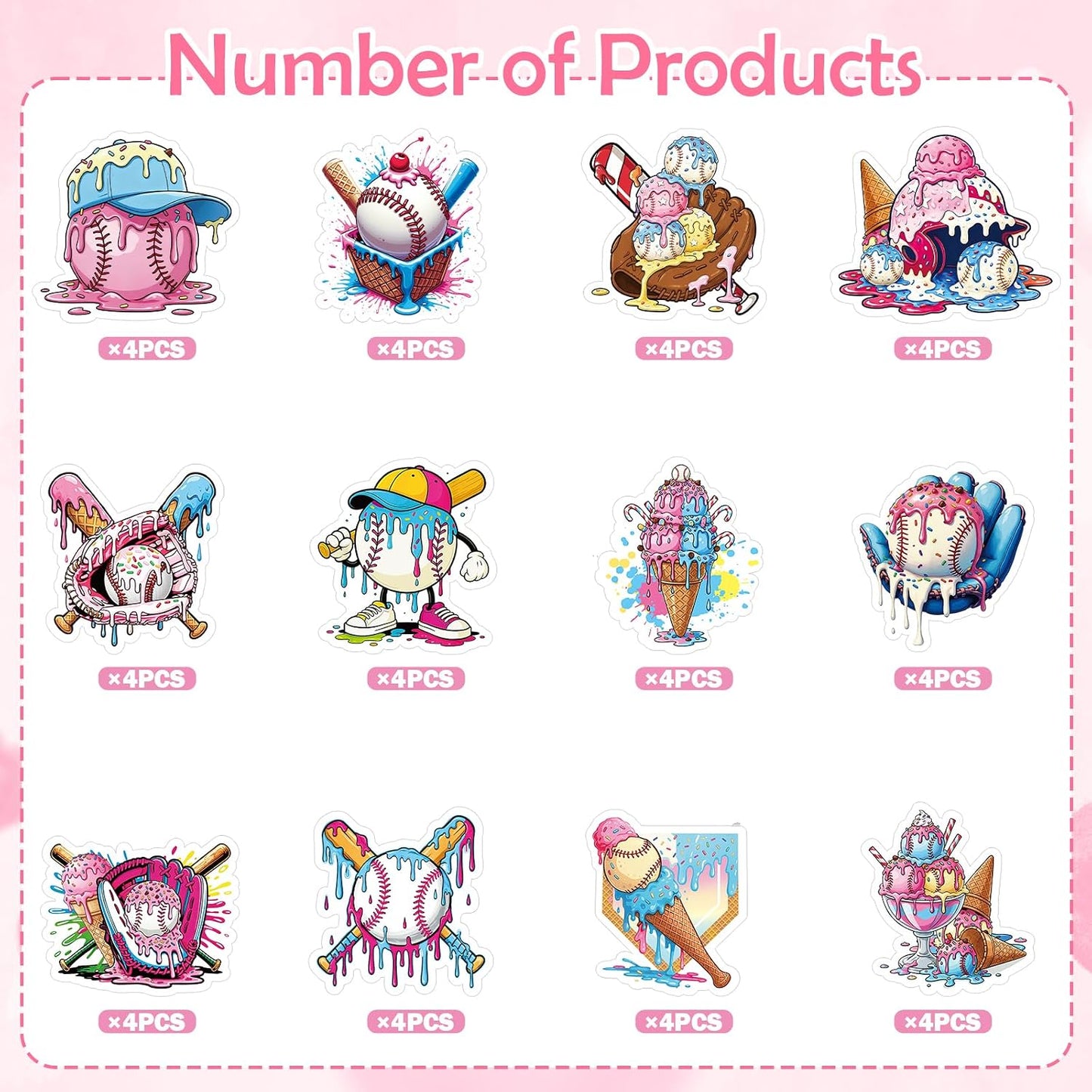 Baseball Birthday Party Decorotions - 24 PCS Ice Cream Drip Baseball Theme Cupcake Toppers, Boys Girls Sports Birthday Party Decorotions Supplies BST326L