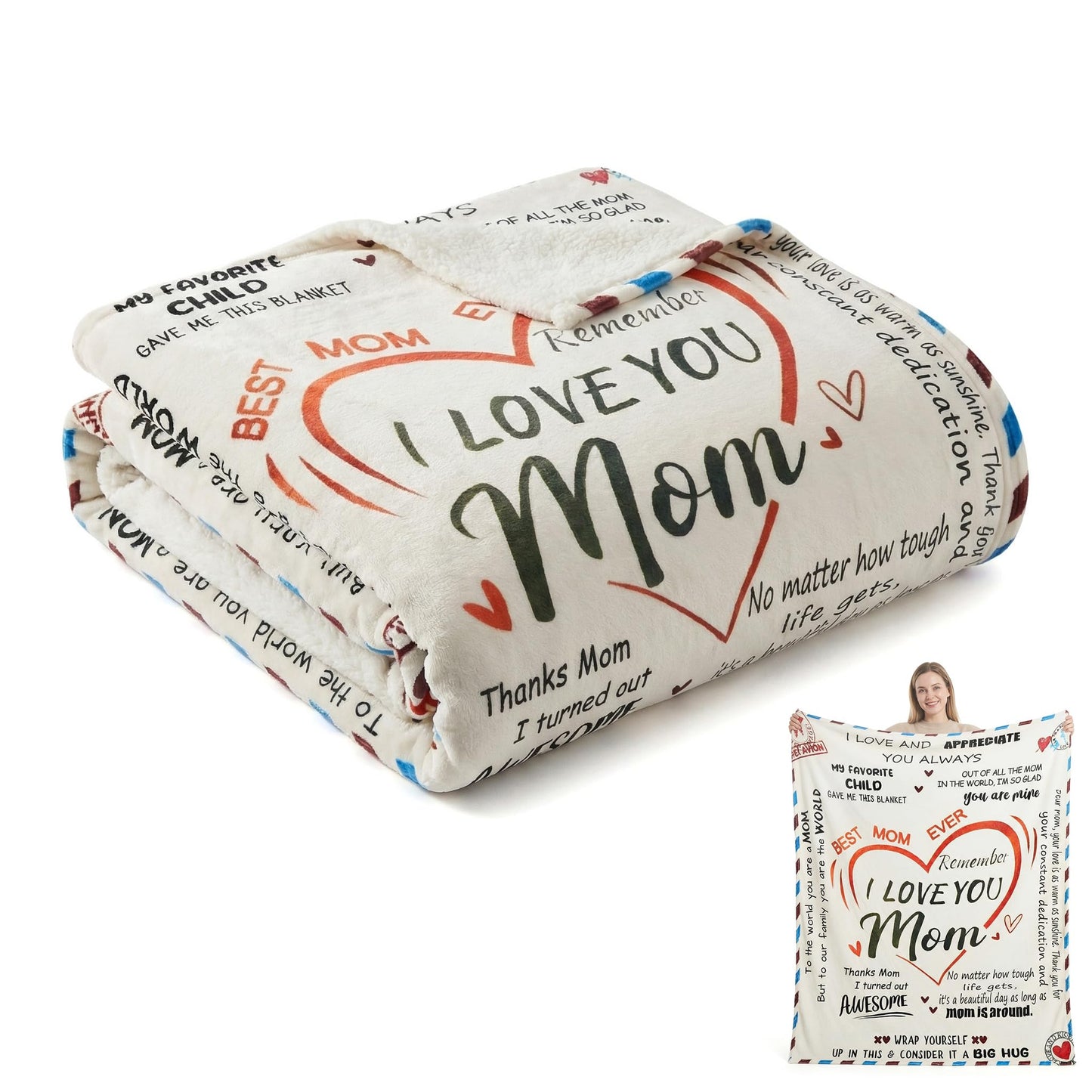 Mothers Day Gifts - Super Soft Warm Personalized Throw Blanket, Mothers Day Blanket, Mother's Day, Anniversary and Birthday Gifts for Mom from Daughter Son (60x80) BST202