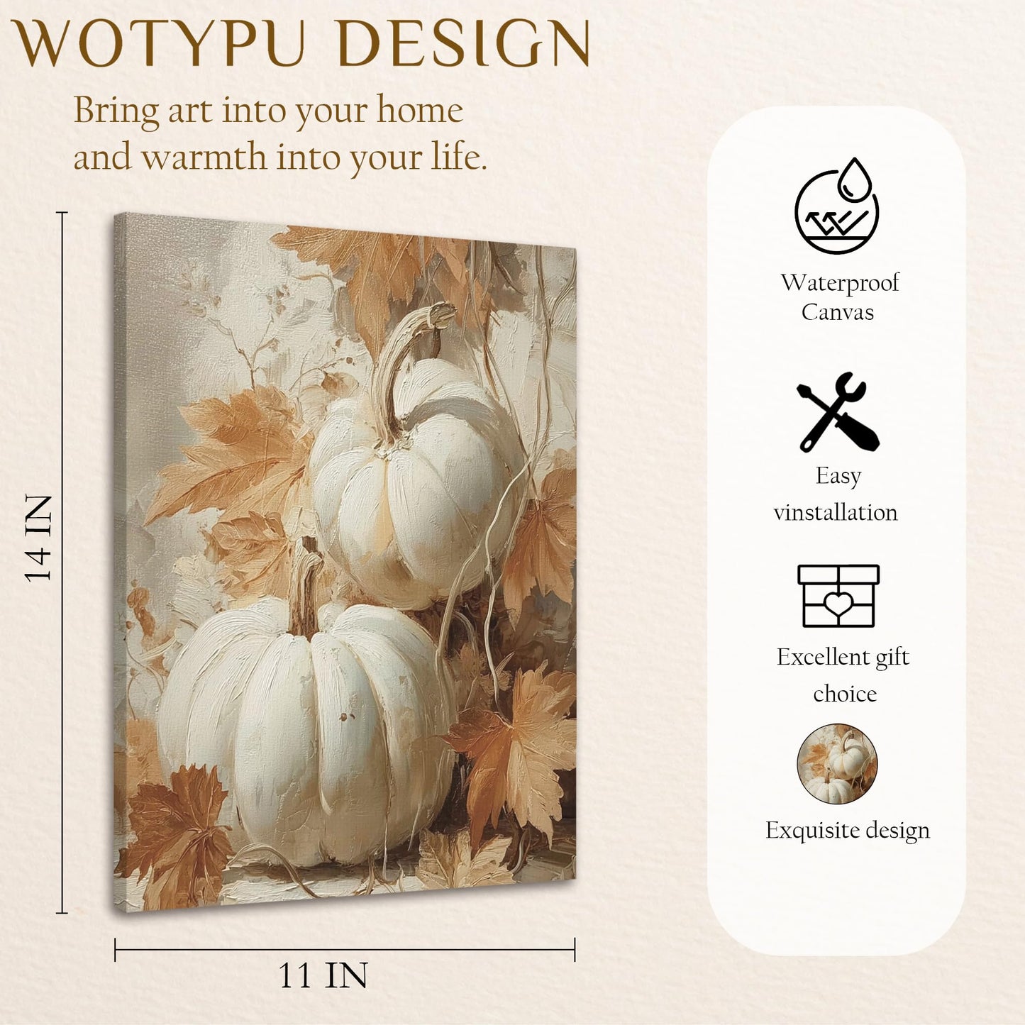 WOTYPU Fall Farmhouse Wall Art Decor, Farmhouse Fall Decor, Rustic Pumpkin Patch Scarecrow Truck Harvest Autumn Thanksgiving Framed Canvas Prints Poster Wall Decorations for Farm Home, 11x14 BST326H