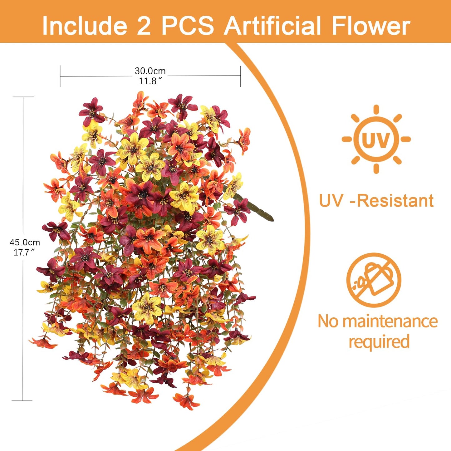 Artificial Flowers for Outdoor Faux Flowers for Plant Pot Spring Decoration | 2 Pcs Faux Hanging Plants UV Resistant Look Real Outside Home Garden Porch Patio Entrance Courtyard Decor BST326H