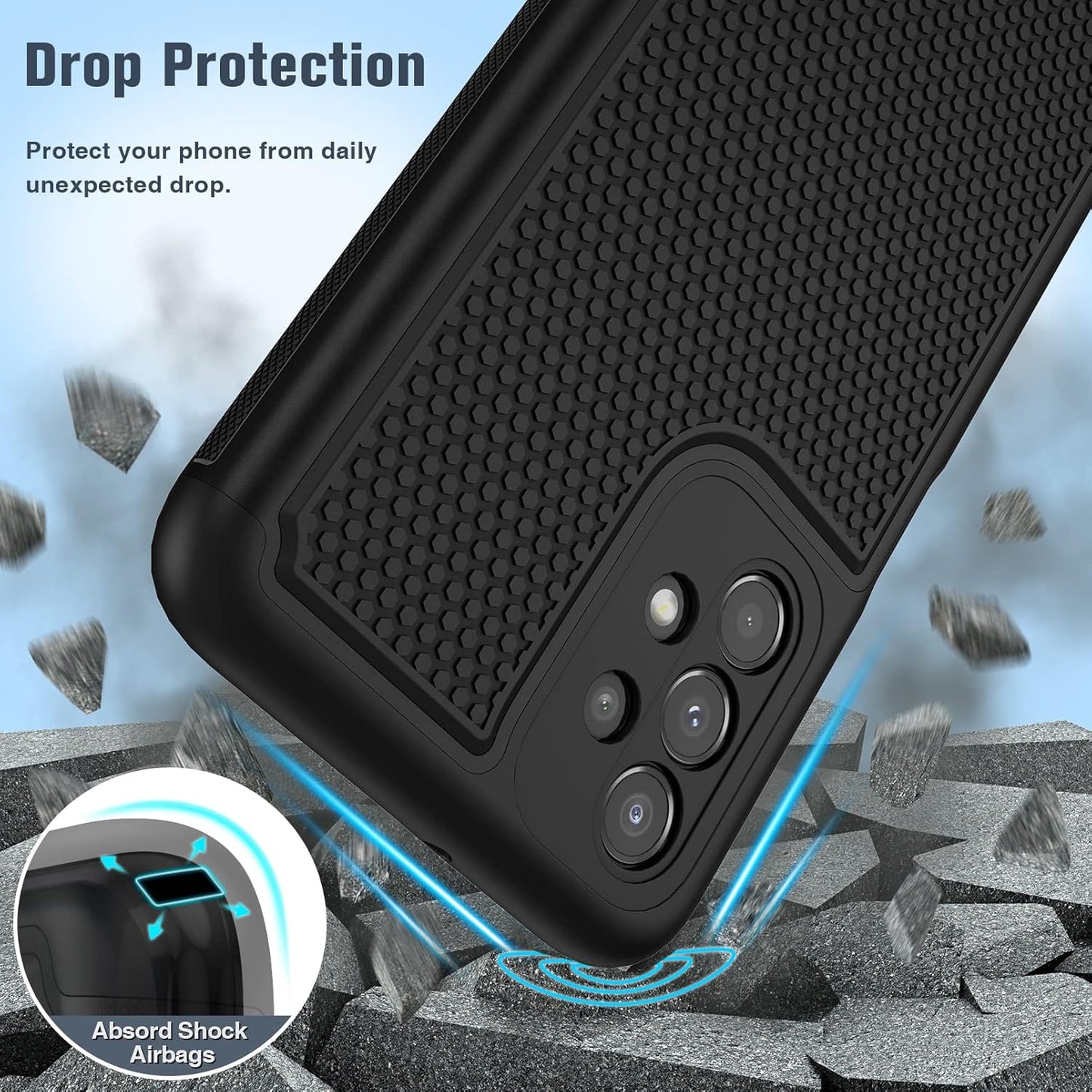 FNTCASE for Samsung Galaxy A23 5G Case: (Samsung Galaxy A23 4G LTE) Dual Layer Protective Heavy Duty Cell Phone Cover Shockproof Rugged with Non Slip Textured Back Bumper - 6.6inch Black WN420
