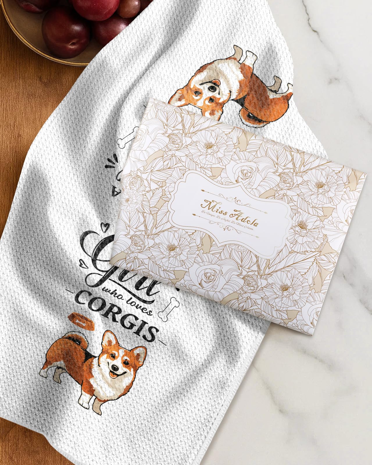 Miss Adola Dog Funny Kitchen Towels - 15x28 Inch Decorative Waffle Microfiber Dish Cloths Cute Absorbent Reusable Hand Tea Towels with Hanging Loop French Bulldog Gift for Dog Lovers WN420