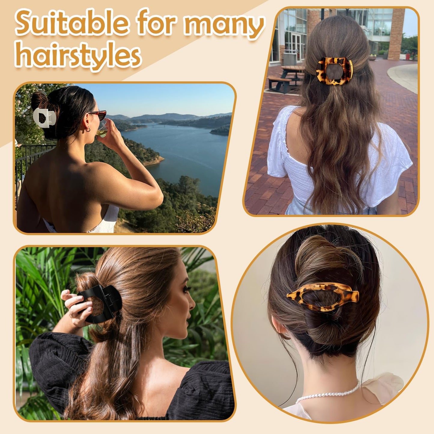 8 Pcs Flat Hair Clips for Women, 2 Styles Large Flat Claw Clips for Women, Strong Hold Non-slip French Hair Clips for Thick Thin Hair, Neutral Color WN420