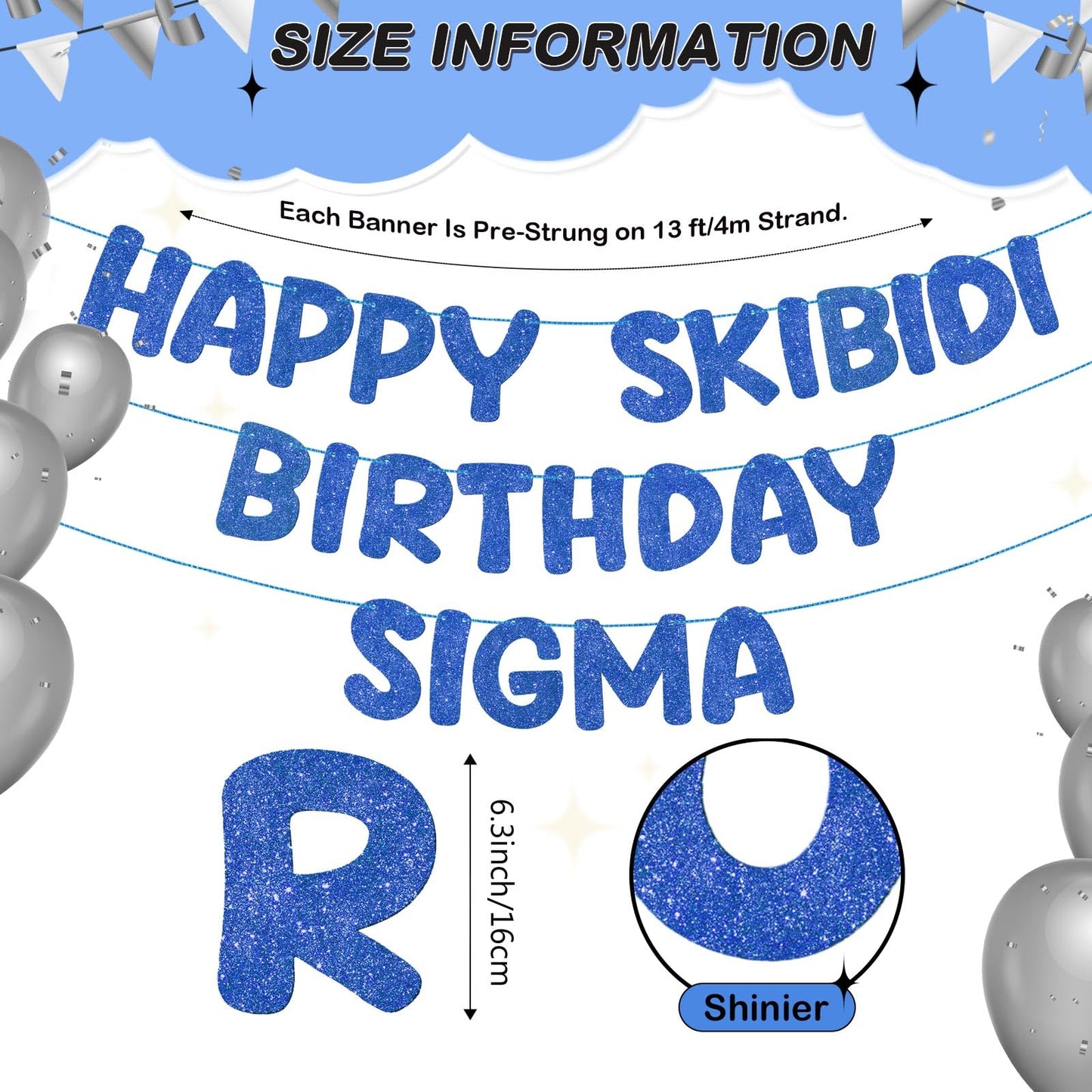 Fulmoon Pre Strung Happy Skibidi Birthday Sigma Banner Glitter Funny Zoomer Gen Z Slang Birthday Party Supplies Gen Z Slag Party Decorations Sign Gift(Champagne Gold) WN420
