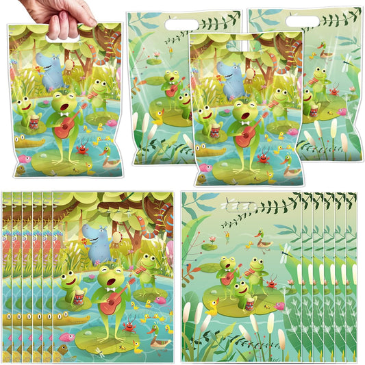 Falueqg Frog Party Favor Bags - 50 Pcs Green Frog Goodie Candy Gift Bags Summer Animal Theme Party Supplies for Birthday Baby Shower Decorations BST326H