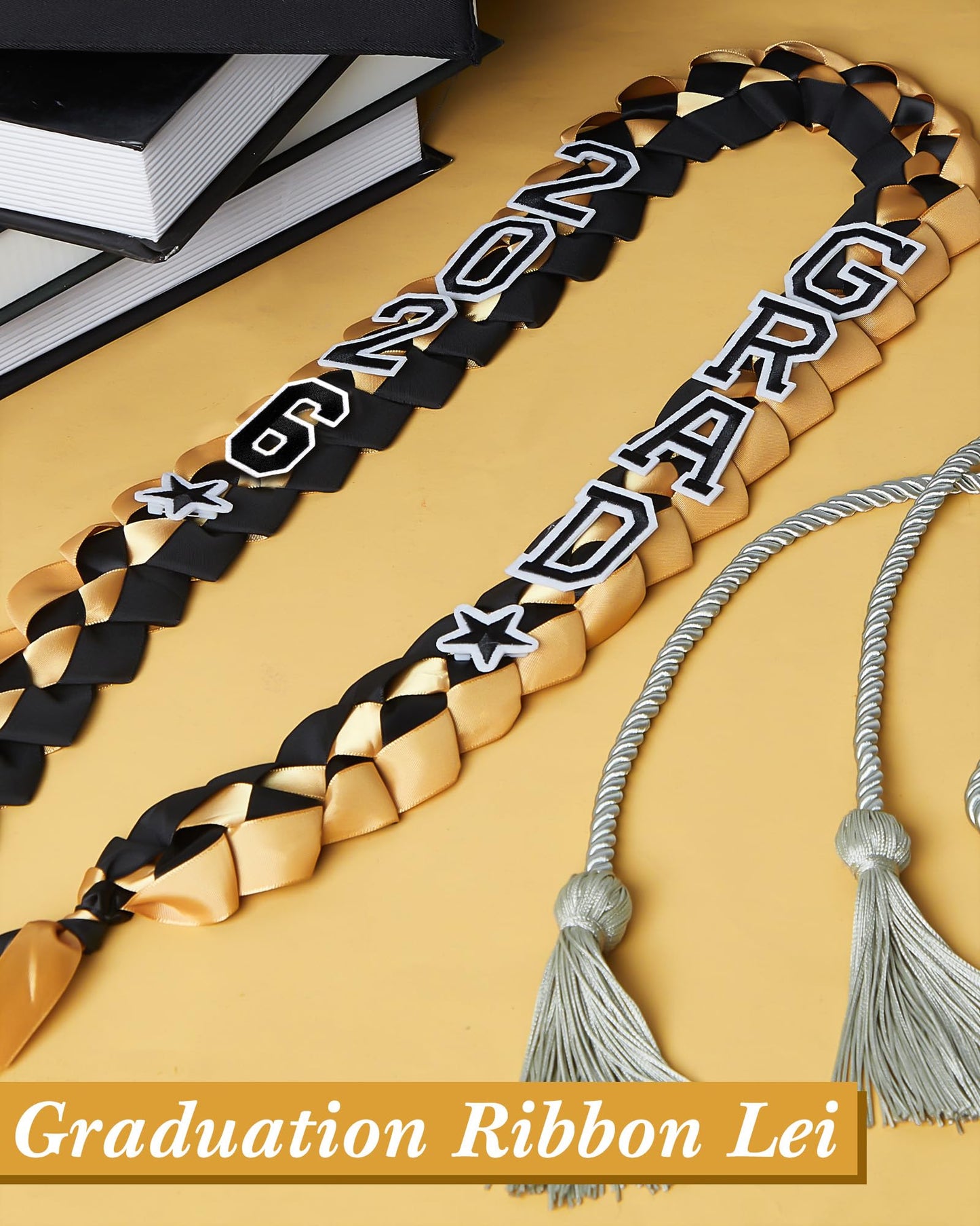 Cindeer 2026 Graduation Ribbon Lei Set Handmade Braided Necklace Honor Cord with Tassel 2026 Grad Embroidery Patches for High School College Graduation Party Supplies(Black, Red) BST220