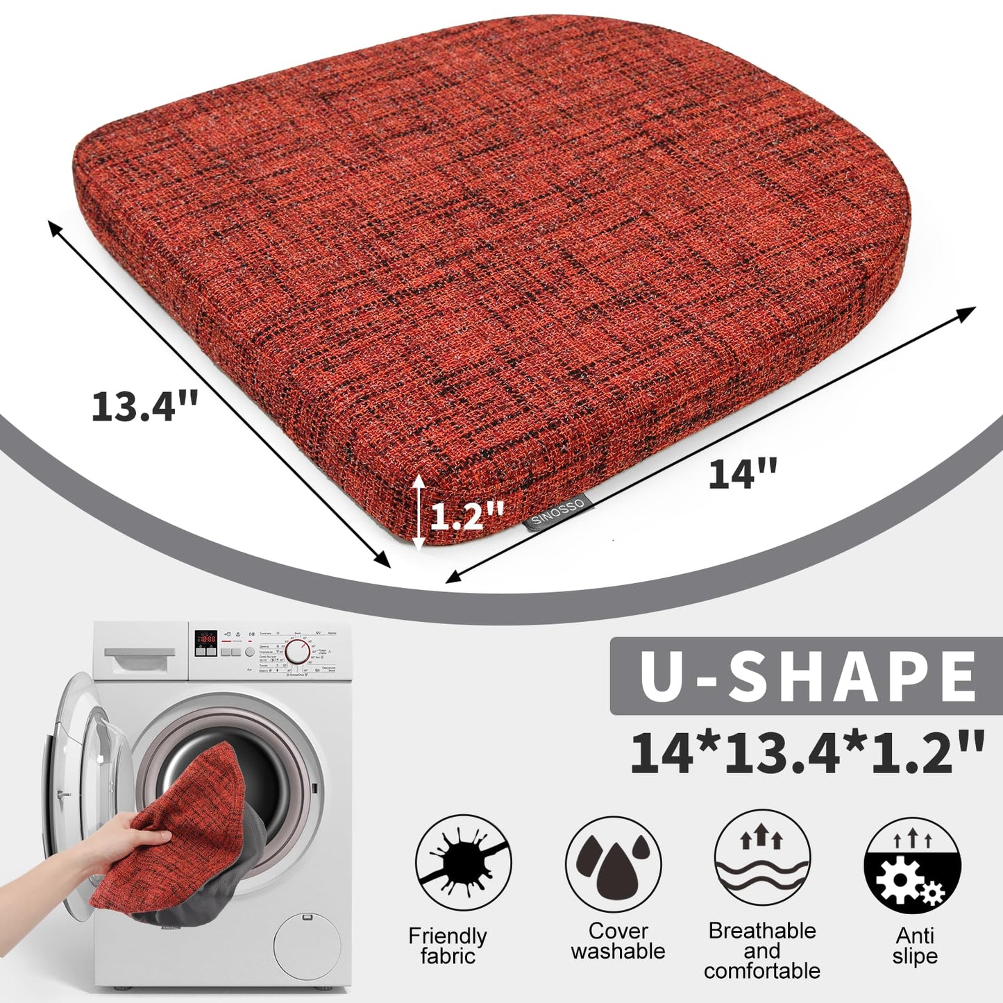 SINOSSO Memory Foam Bar Stool Cushions 4 Pcs, Modern Interwoven Style Magnetic Small Chair Pads Use for Cafe Bistro Stackable Metal Stool (Square, Red, 4) BST220