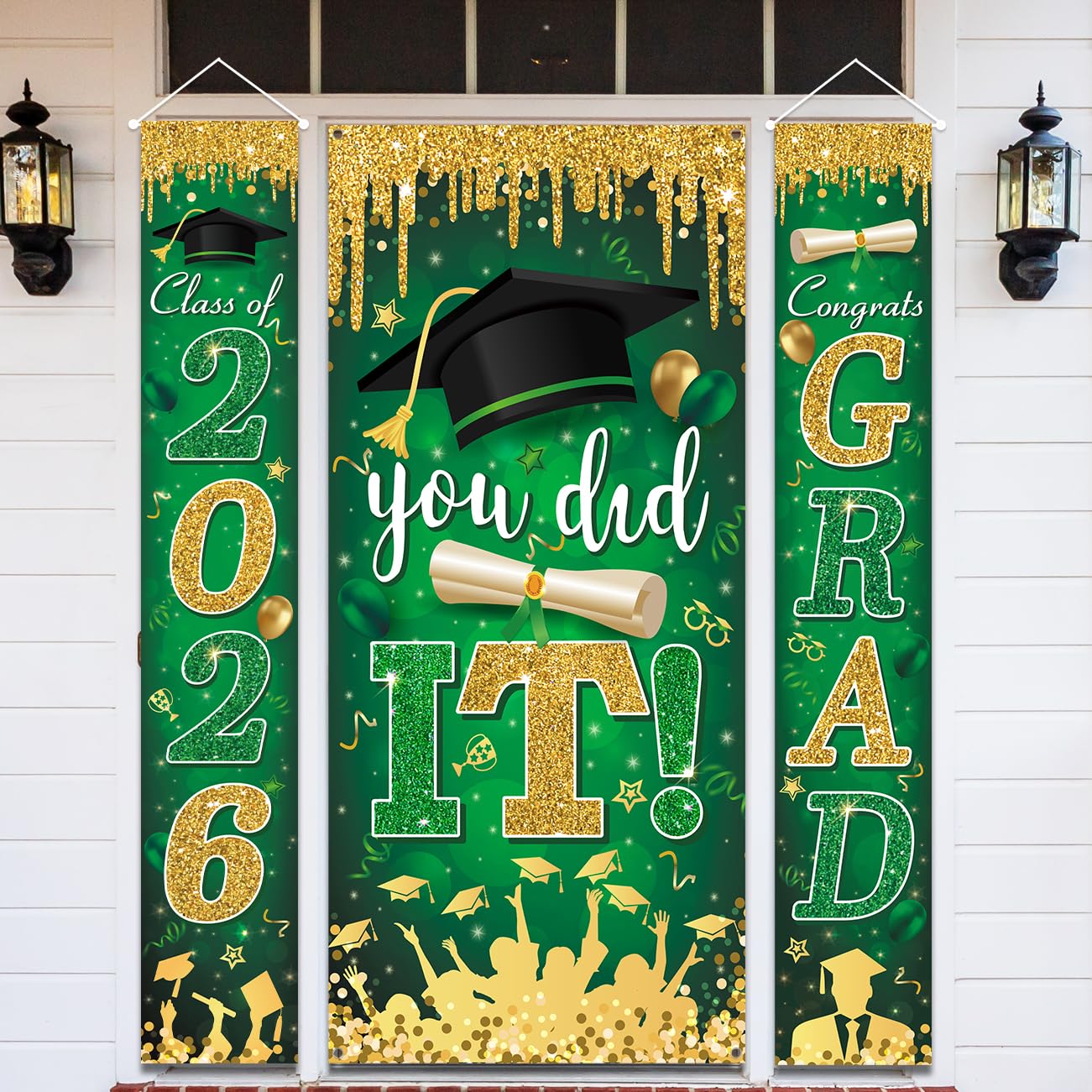 Graduation Decorations Class of 2026 Purple and Gold Congrats Grad Banner and You Did It Door Cover for High School College Graduation Party Supplies(Purple) BST326H