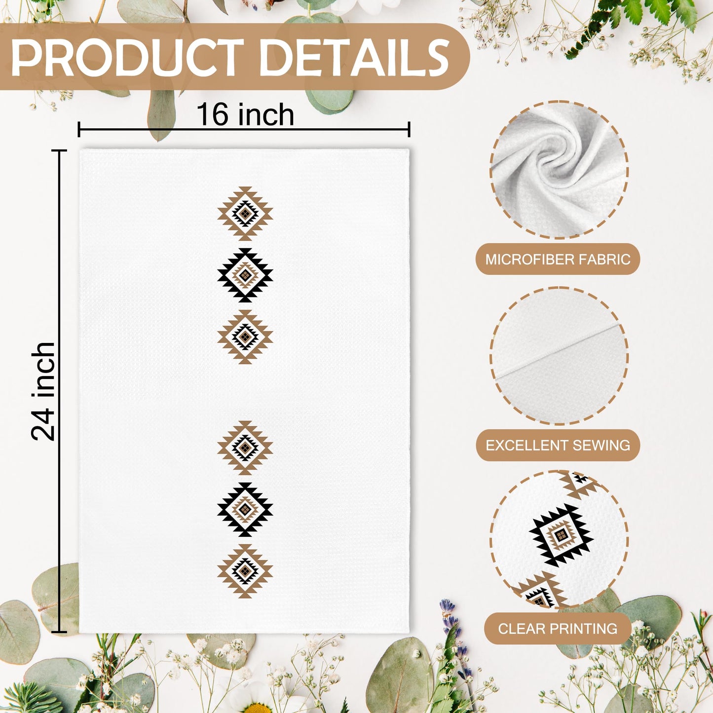 Western Boho Kitchen Towels, Southwestern Southwest Aztec Western Native American Bathroom Kitchen Decor, Western Cream Beige Neutral Decor Dish Hand Tea Towels for Bathroom Kitchen,16x24Inch BST326L