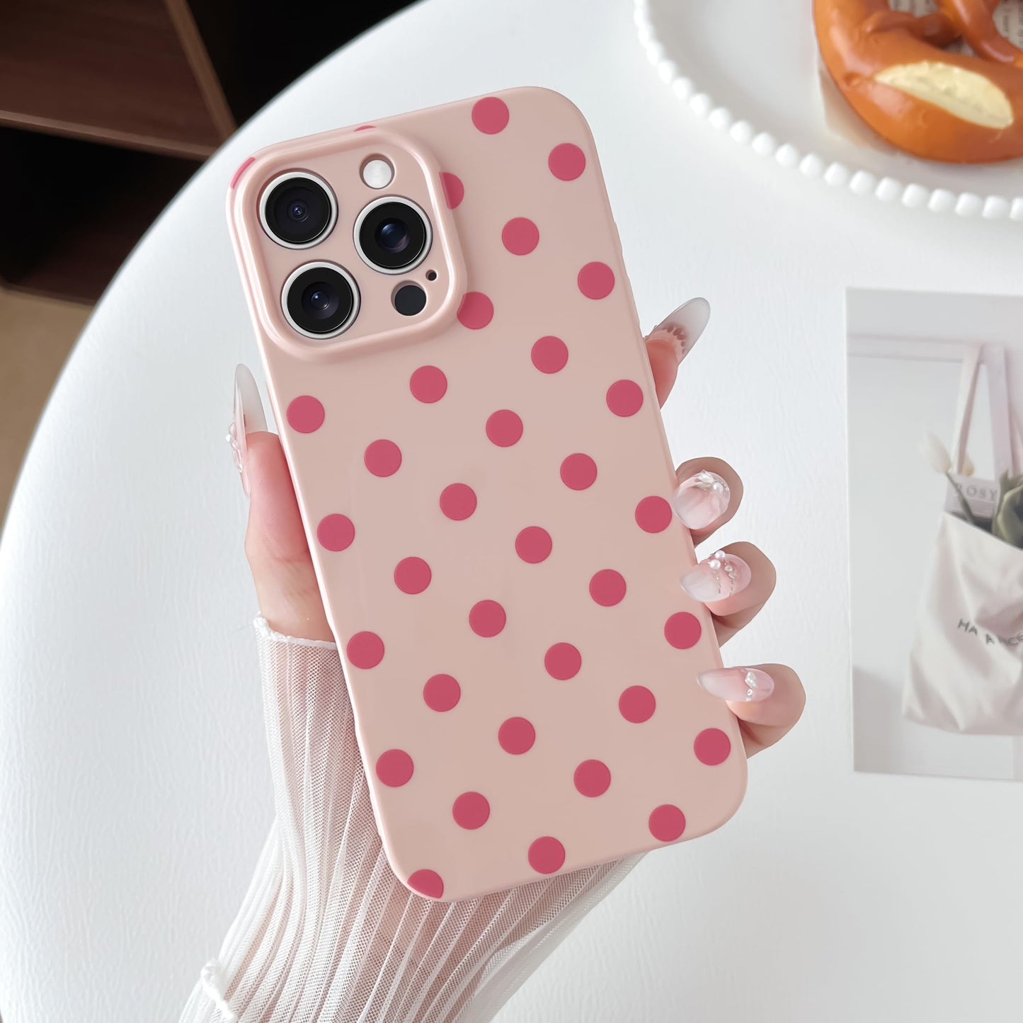 Skyseaco Compatible with iPhone 15 Case Cute Polka Dot Phone Case Soft Slim TPU Shockproof Phone Cover Full Camera Protection for Women Girls - Black WN420
