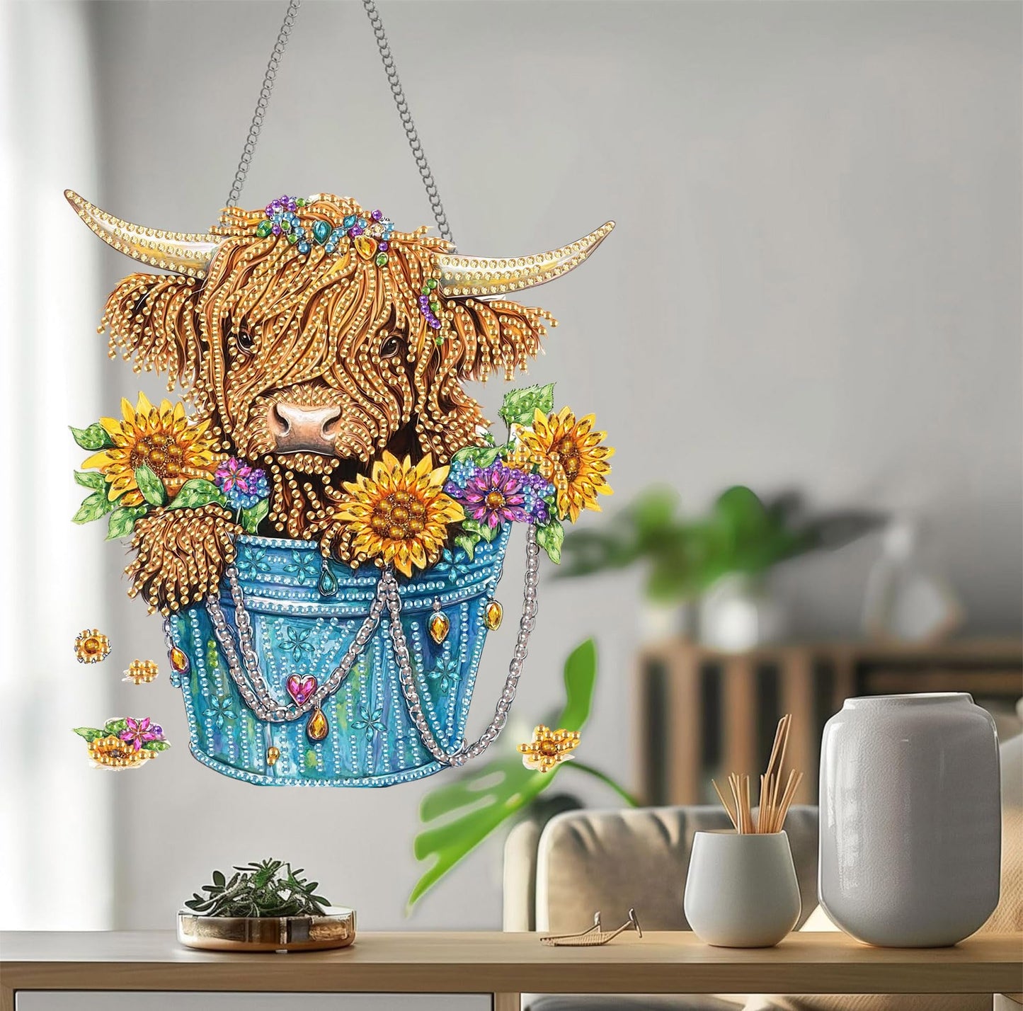 Bimkole Cat Diamond Art Hanging Kit for Adult, DIY 5D Animals Diamond Art Painting Window Pendant, Acrylic Crystal Art Hanging Ornament for Wall Home Garden Front Door Decor - 7.8x7.8 Inch BST220