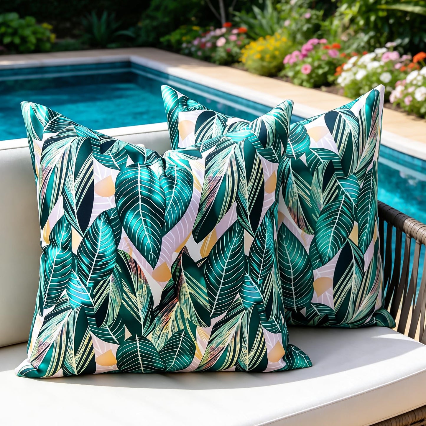 Outdoor Waterproof Pillow Covers Summer Decorative Throw Pillow Covers Tropical Leaf Couch Covers 20x20 Set of 2 Square Outdoor Floral Cushion Cases for Patio Furniture Garden Tent Balcony Bench BST220