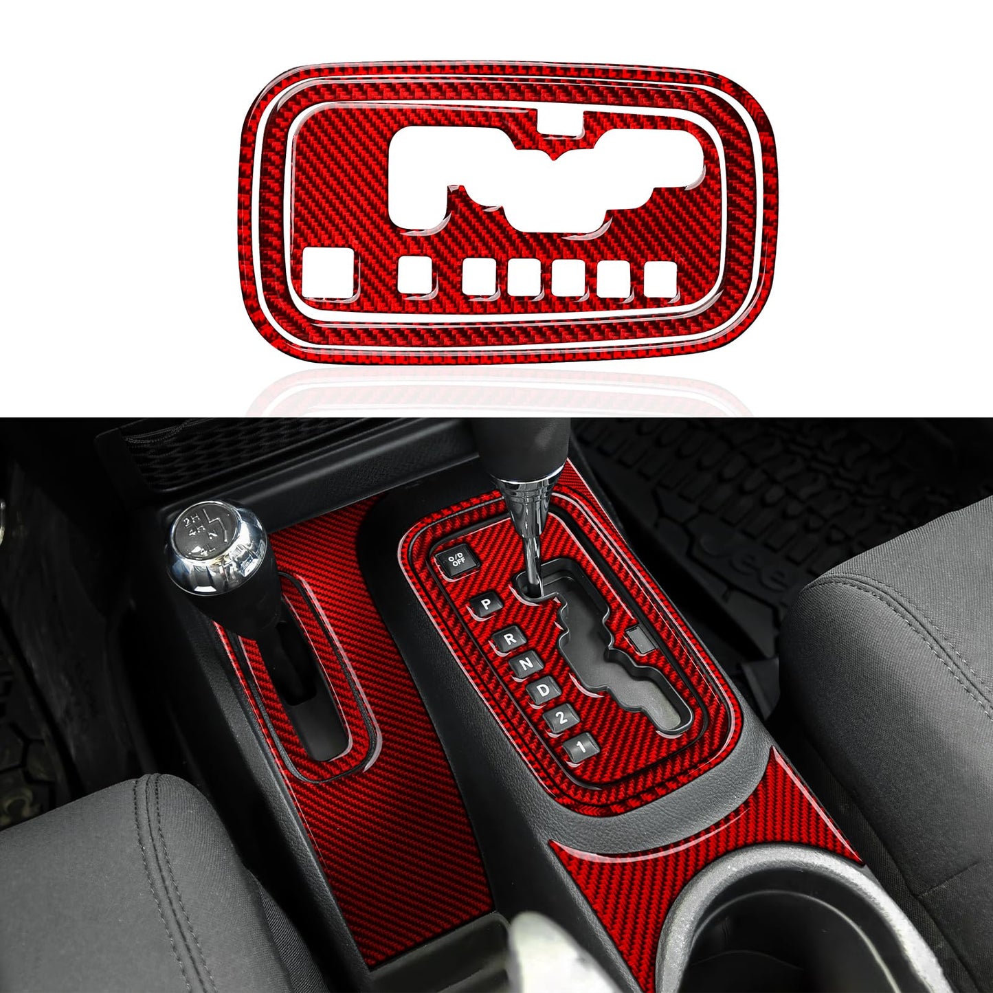 Car Gear Shift Lower Panel Sticker Carbon Fiber Decal Interior Trim Cover for Jeep Wrangler 2011 2012 2013 2014 2015 2016 2017 Accessories (Red) BST220