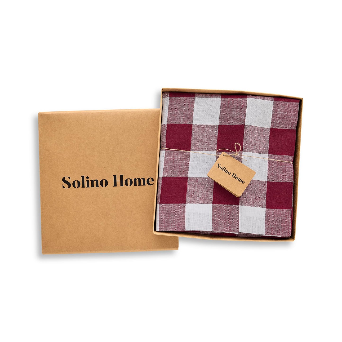 Solino Home 100% Pure Linen Rectangular Tablecloth Pink Check, 60 x 120 in | Buffalo Check Linen Table Cloth for dining and entertaining | buffalo checkered weave | Marshmellow Pink | OEKO-TEX Certified BST326SOLH