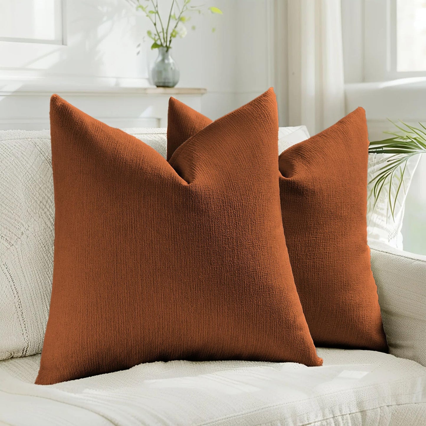 HAUSSY Pack of 2 Faux Linen Pillow Covers 26x26 Inch, Decorative Throw Pillows Soft Boho Neutral Cushion Covers Home Decor Modern Pillowcase for Couch Living Room Sofa Bed, Natural Linen (Covers Only) BST220