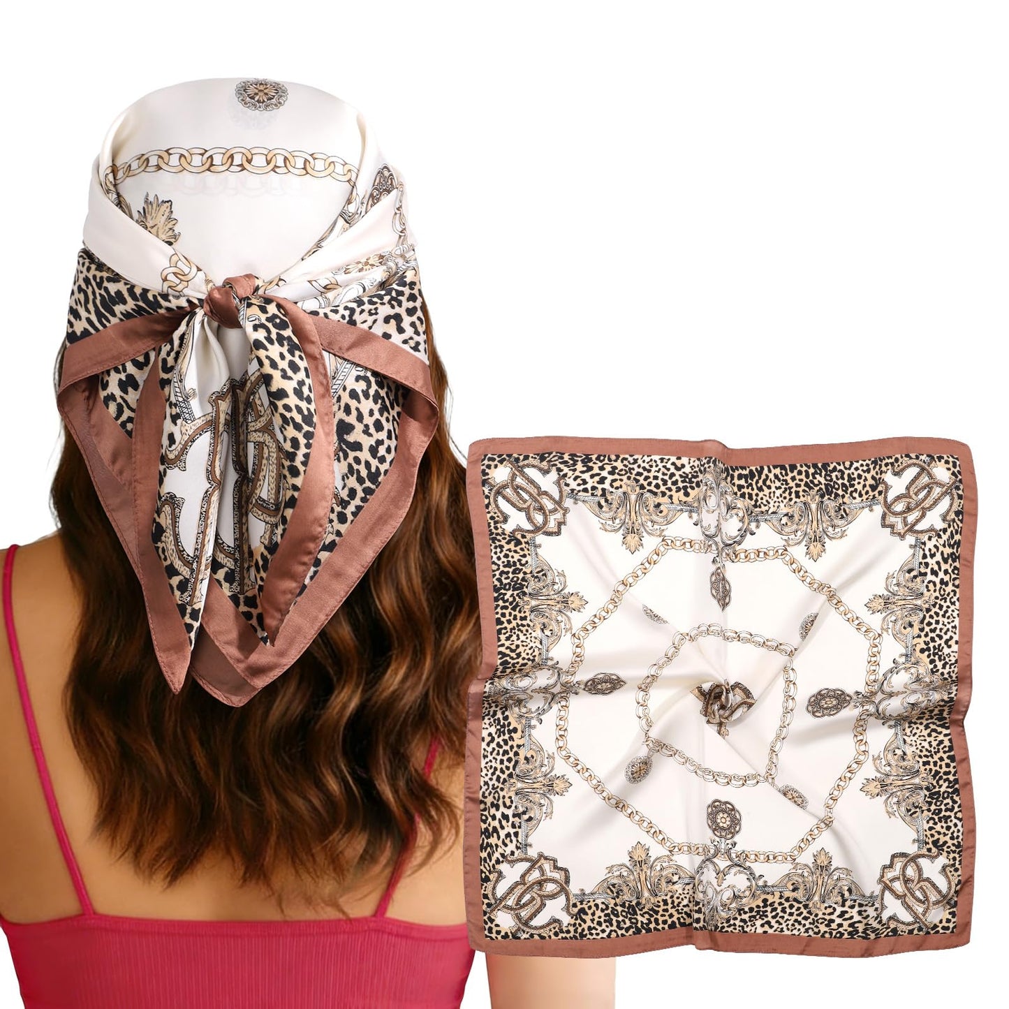 CHLINS 27.5” Square Head Scarf for Women Satin Hair Scarf Silk Wrap Neck Scarves Bandanas for Handbags Accessories WN420